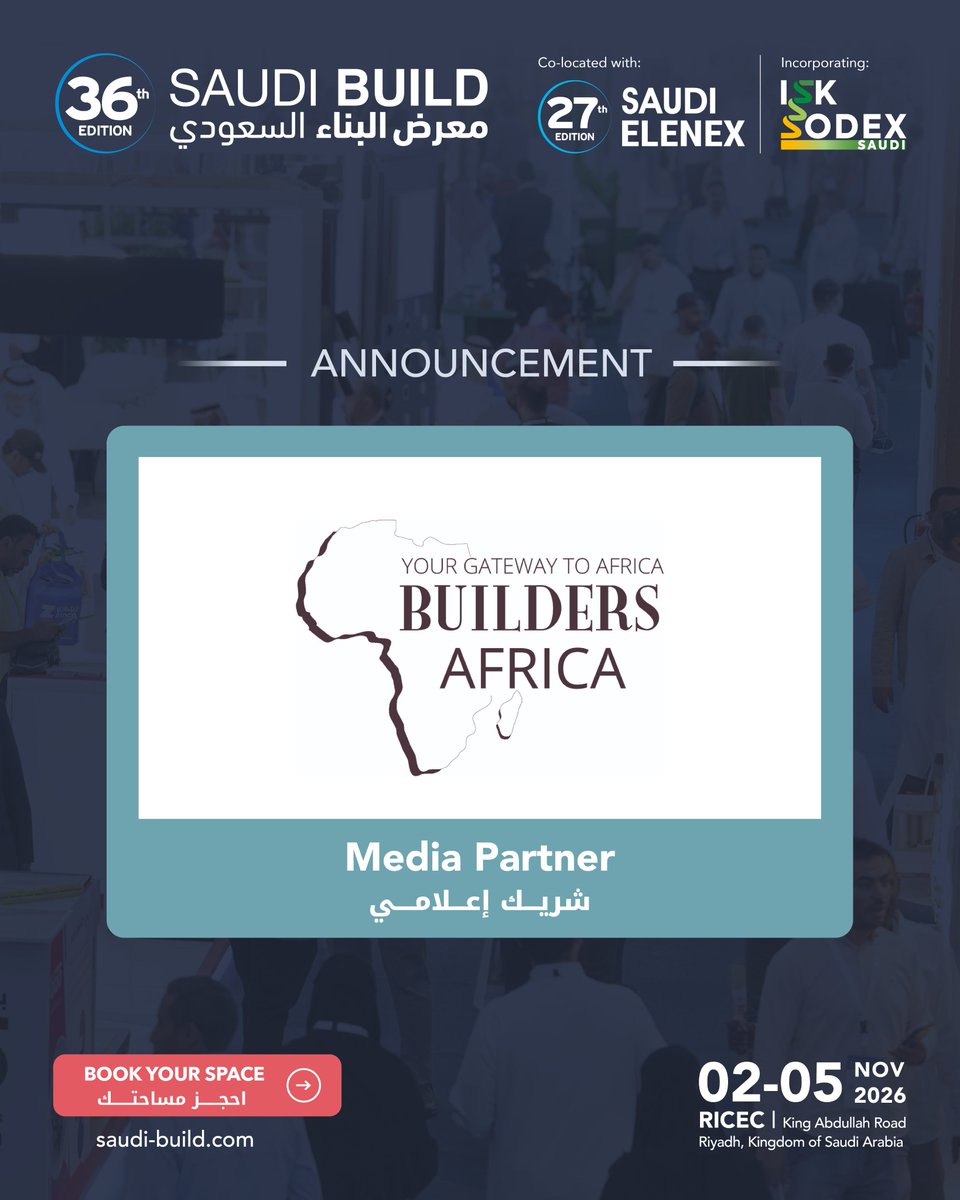 Saudi_Build's tweet photo. We are pleased to announce

REALTY CATALOGUE Magazine &amp; BUILDERS AFRICA Magazine

as a media partner for 
#SaudiBuild2026 

Be part of the building's future, and book your space now 

https://t.co/LOo6cIQINP https://t.co/6lnwDMRM3t