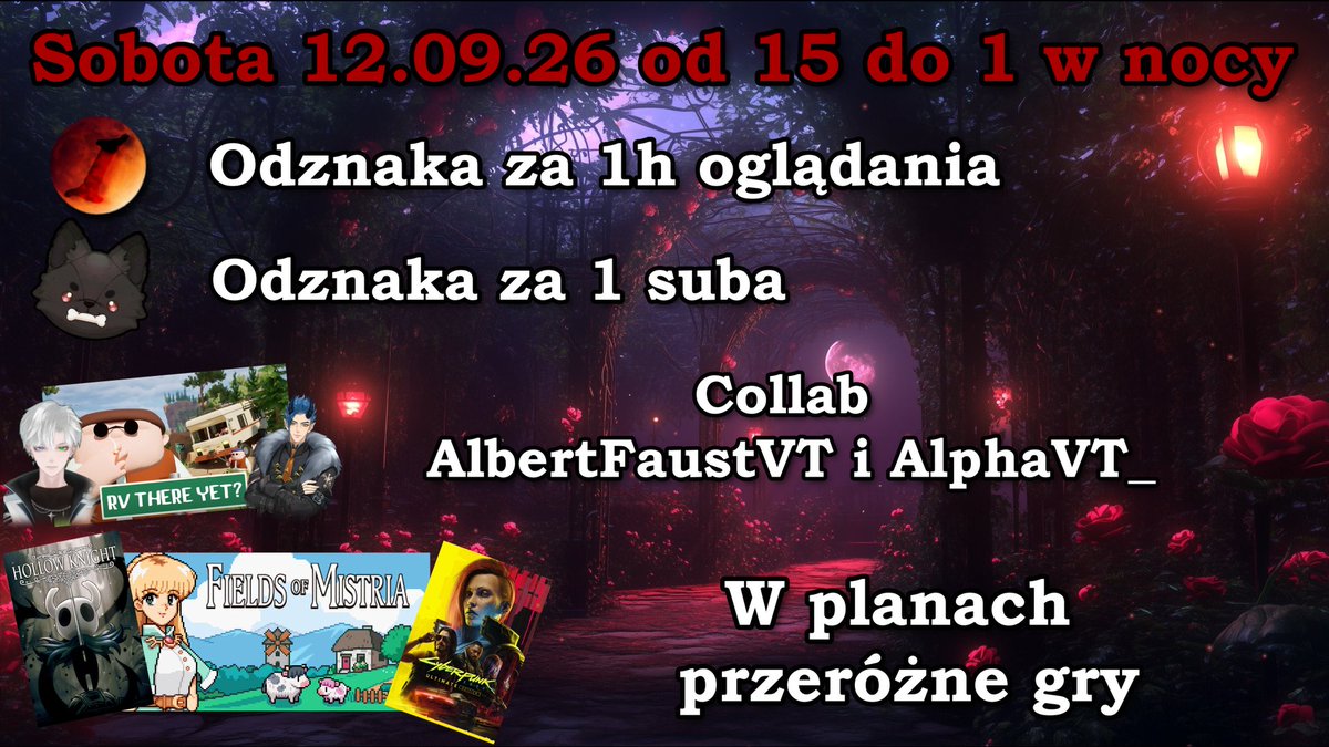 MaciantMoonWolf's tweet photo. To już rok, odkąd słyszycie moje AWOOOYEAH! Dlatego chciałbym zaprosić wszystkich na streama, gdzie możecie zdobyć specjalne odznaki! Spędzimy 10h, grając przeróżne gierki, dodatkowo collabując z @AlbertFaustVT i @alphavt_
Trzech facetów i kamper, co może pójść nie tak?
#PLVtuber https://t.co/lu3zZgyAF8