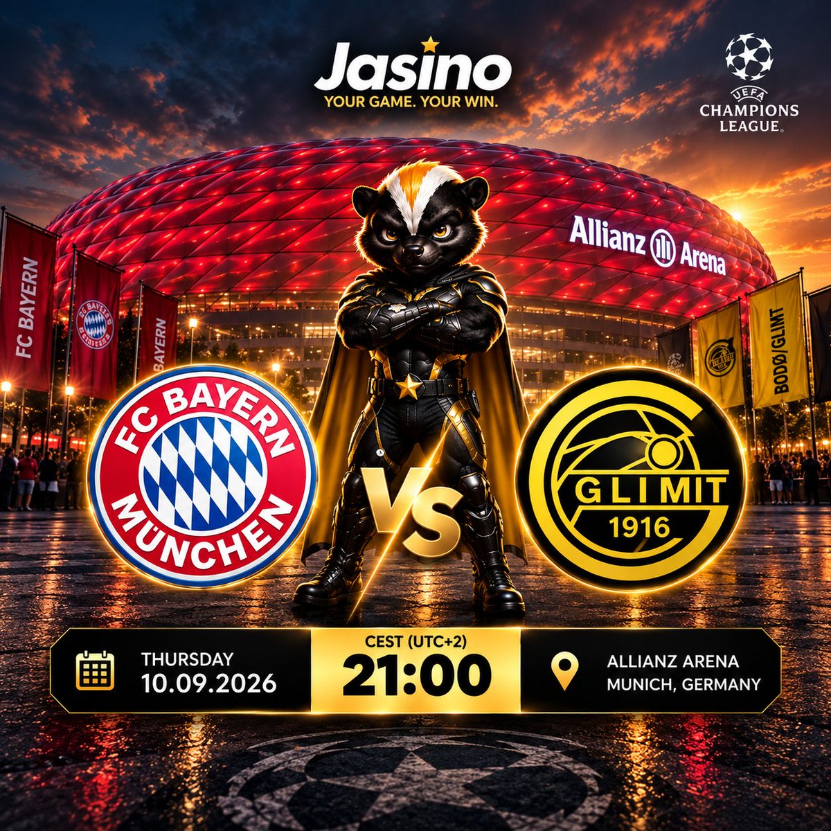 jasinoofficial's tweet photo. ⚡ Two giants. One battle.
FC Bayern Munchen 🆚 Bodo/Glimt 
Who’s your pick? https://t.co/BPU0vhBe1k