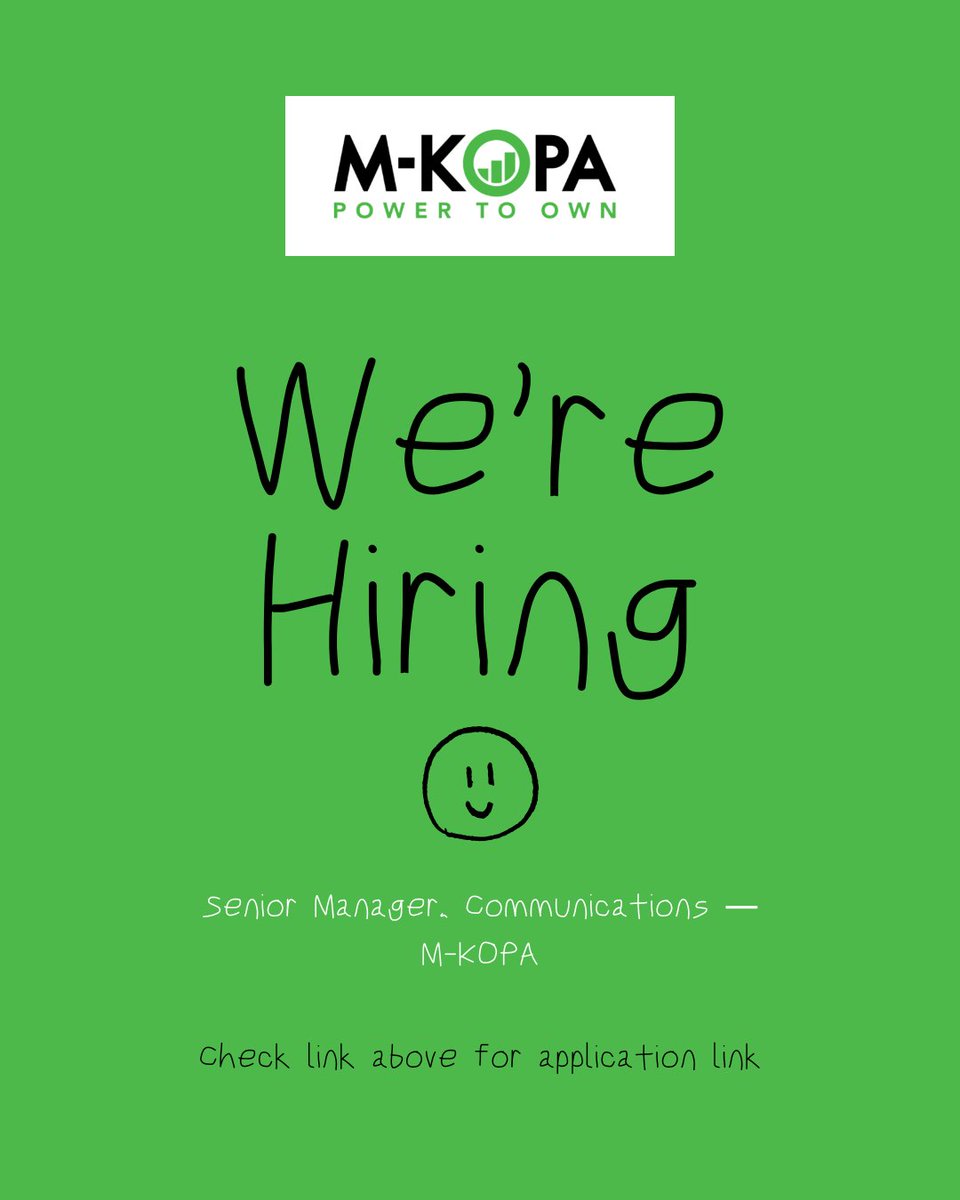 Commscabal's tweet photo. #JobAD #Kenya #SouthAfrica

M-KOPA is hiring a Senior Manager, Communications to shape the narrative, advise senior leaders, and manage reputation across their operating markets, blending strategic counsel with hands-on execution.

This is a role that spans the boardroom and the press release - drafting pitches directly, advising Country MDs on Group positioning, and stepping in when a regulatory issue or crisis demands fast, clear judgment.

Location: South Africa or Kenya
Experience: Strong background in corporate/integrated communications, with deep reputation and crisis management experience across multiple African markets

Applications are reviewed on a rolling basis - M-KOPA may close the role early if a suitable candidate is found.

To apply, visit: https://t.co/ij0NW8Q2XM

#CommsCabalJobs #PeopleInComms #AfricaComms
