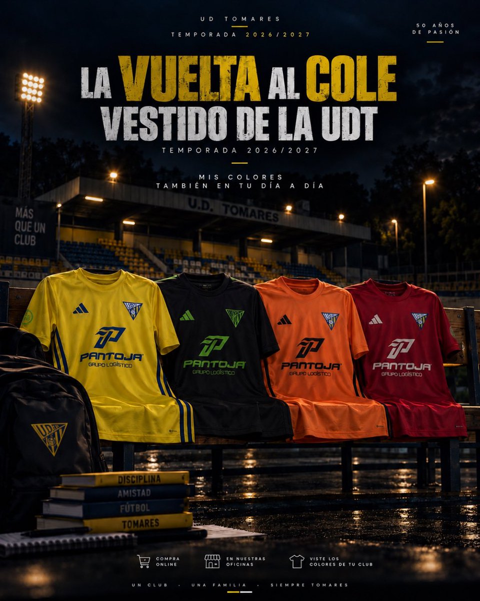 cantera_udt's tweet photo. 🎒⚽ LA VUELTA AL COLE, VESTIDO DE LA UDT 💛💙

📚 Vuelve la rutina, vuelven los entrenamientos… pero los colores se llevan siempre contigo.

👕 Ya puedes hacerte con las camisetas oficiales de la UD Tomares para la temporada 2026/2027. https://t.co/8VPZ3jQkfO