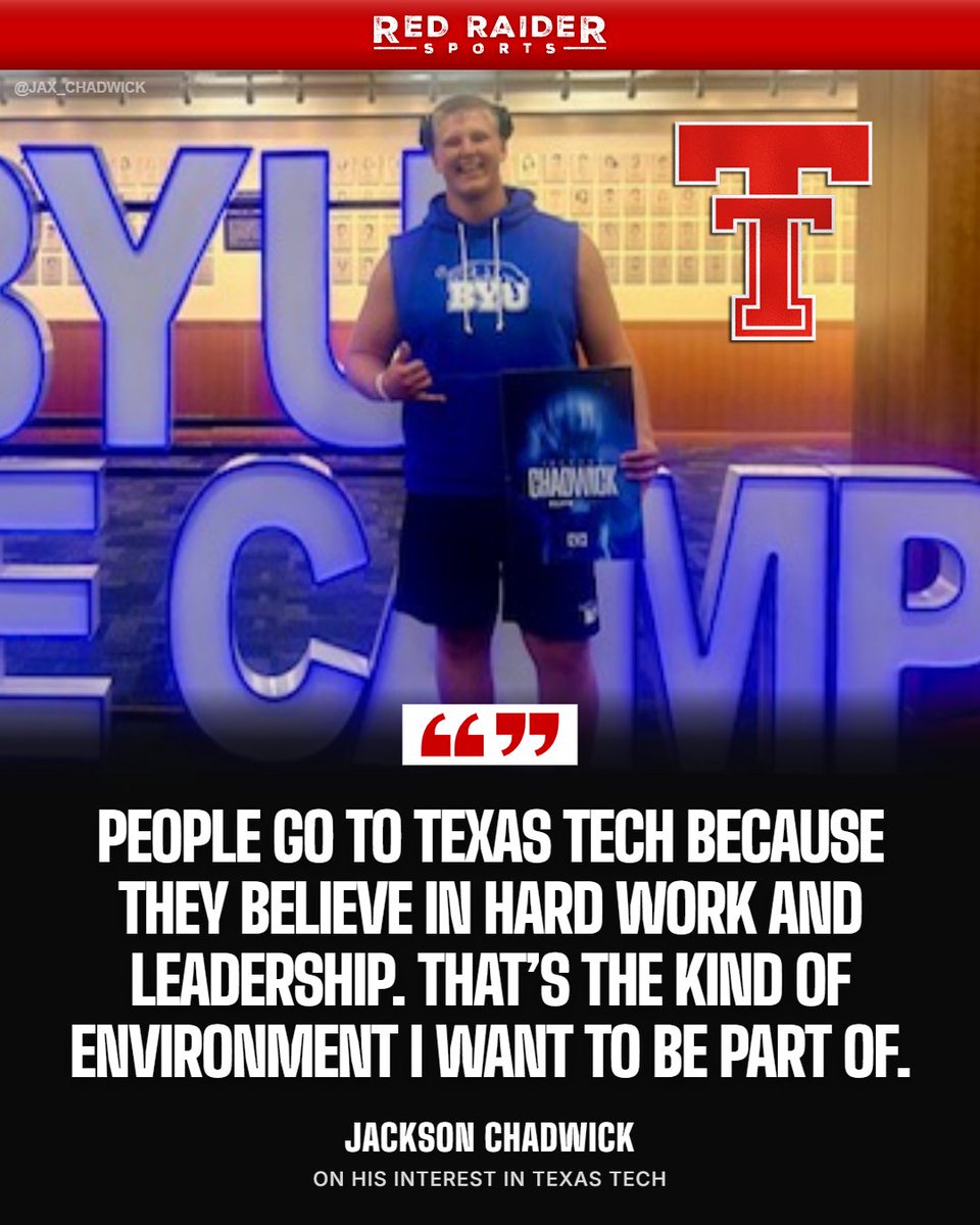RedRaiderSports's tweet photo. NEW: Texas Tech recently offered American Fork (UT) OT Jackson Chadwick (@Jax_Chadwick), and the connection goes beyond football — his dad was born in Lubbock 👀  

"The connection has been strong from the start."

Intel: https://t.co/0Rs4VtAaZg https://t.co/siGEQRK2di