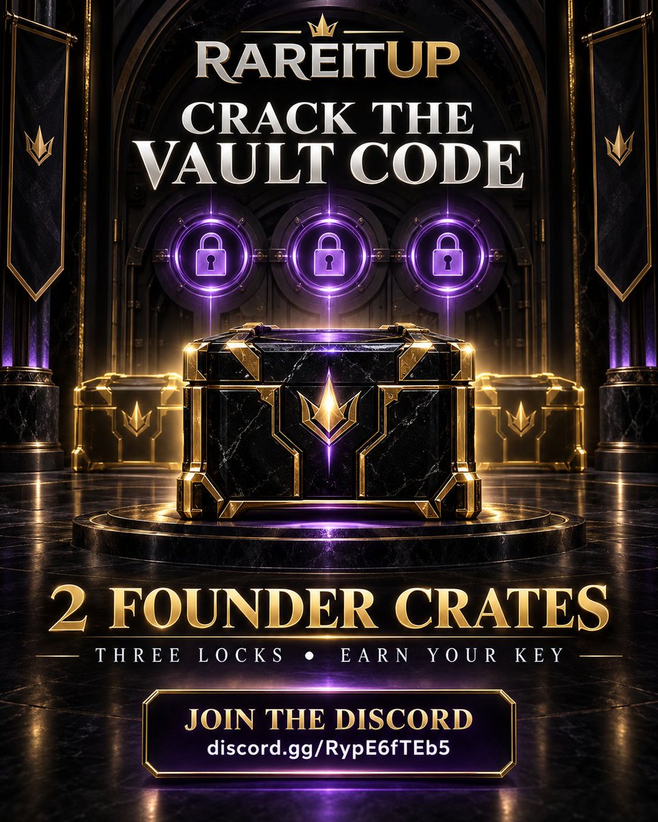 rareitup's tweet photo. ๐ CRACK THE VAULT CODE
Today โข 3PM UK
2 Founder Crates up for grabs. ๐ฆ๐ฆ
Three live locks. Earn keys. The top two players win.
Join the RareItUp Discord โ https://t.co/LIBJyOftx5
#RareItUp #DigitalCollectibles #FounderCrate https://t.co/1jhhApKiNA