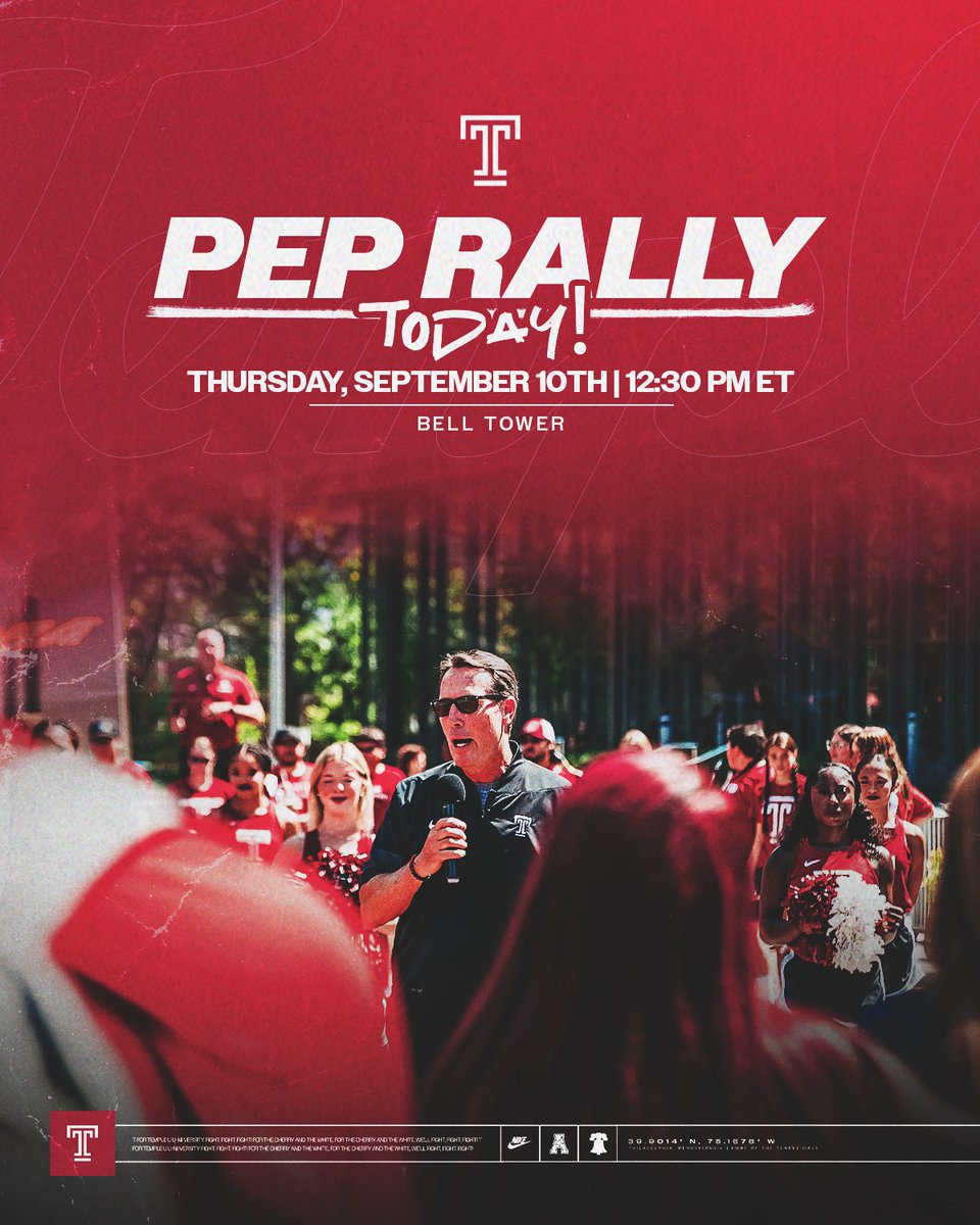 cherrycrusade's tweet photo. TODAY‼️

We had a blast at our first Pep Rally, so we’re running it back! Wear your best cherry and pop out to the Bell Tower🍒

Plus, you’ll have a chance to win Charli XCX and Lil Wayne tickets, courtesy of @LiveNationPhila

#GoOwls🦉 https://t.co/NMyXHRK5dR