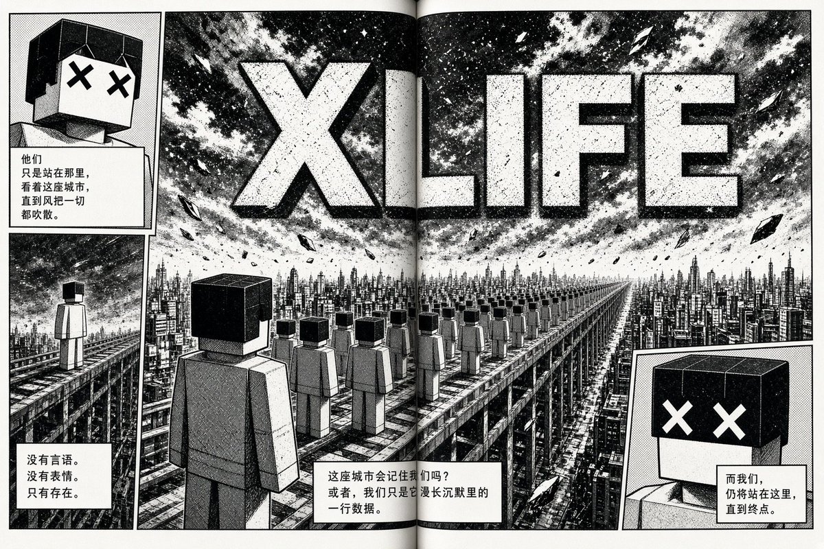 lakijka's tweet photo. 方块人静静伫立在高空长桥，俯瞰无垠都市。
没有表情，没有言语，唯有存在本身。
这座城市会记住我们吗？或许我们，只是漫长沉默中的一行数据。
风会吹散万物，但我们坚守于此，直到终点。
#XLIFE #XLayer #OnchainLife https://t.co/g6zyMb6tqw