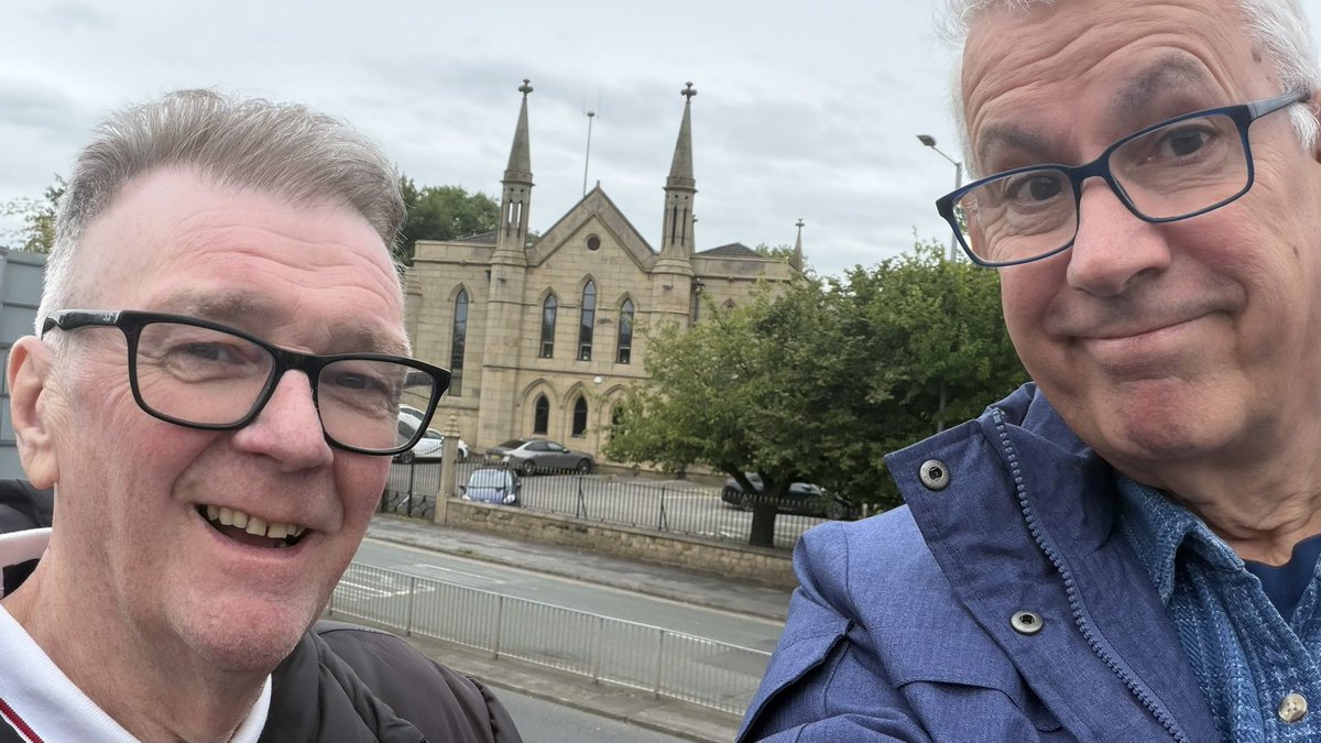 DerekWebster's tweet photo. Good to have catch up with my old friend John Gillmore @Gillylancs 

Here we are just across the road from St. Paul’s Square, Preston. Former home of Lancashire’s Red Rose Radio where we began our professional radio careers. Sharing many happy memories. https://t.co/bZ9wuDp8K3