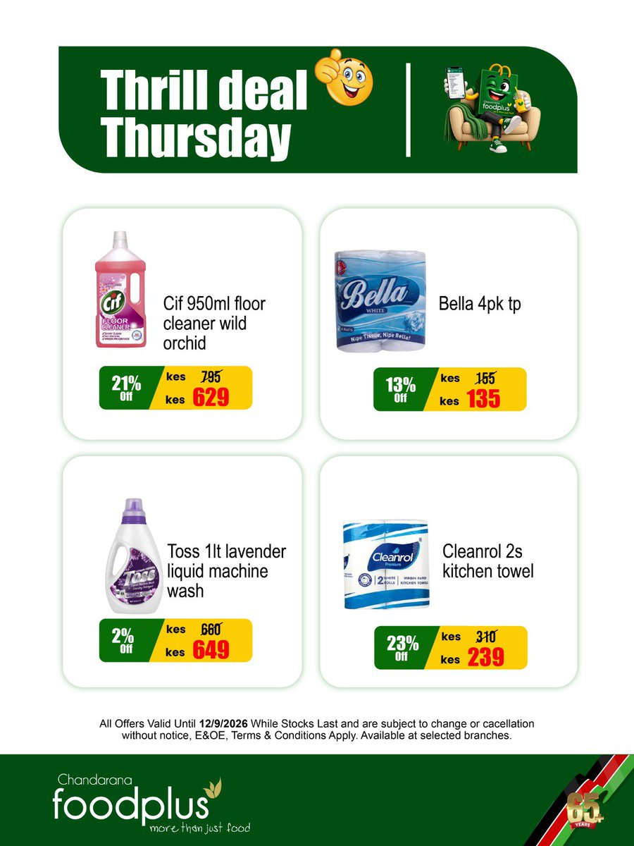 ChandaranaSuper's tweet photo. Friday-eve mode is officially activated! ⚡ Balance your sheets early by grabbing today's massive Thursday daily offers instore or online at Chandarana Foodplus before your weekend budget decisions kick in! 🛍️📉 #ChandaranaFoodplus #ThursdayDeals #PreWeekend #BudgetHack https://t.co/gpzjDQMZYs