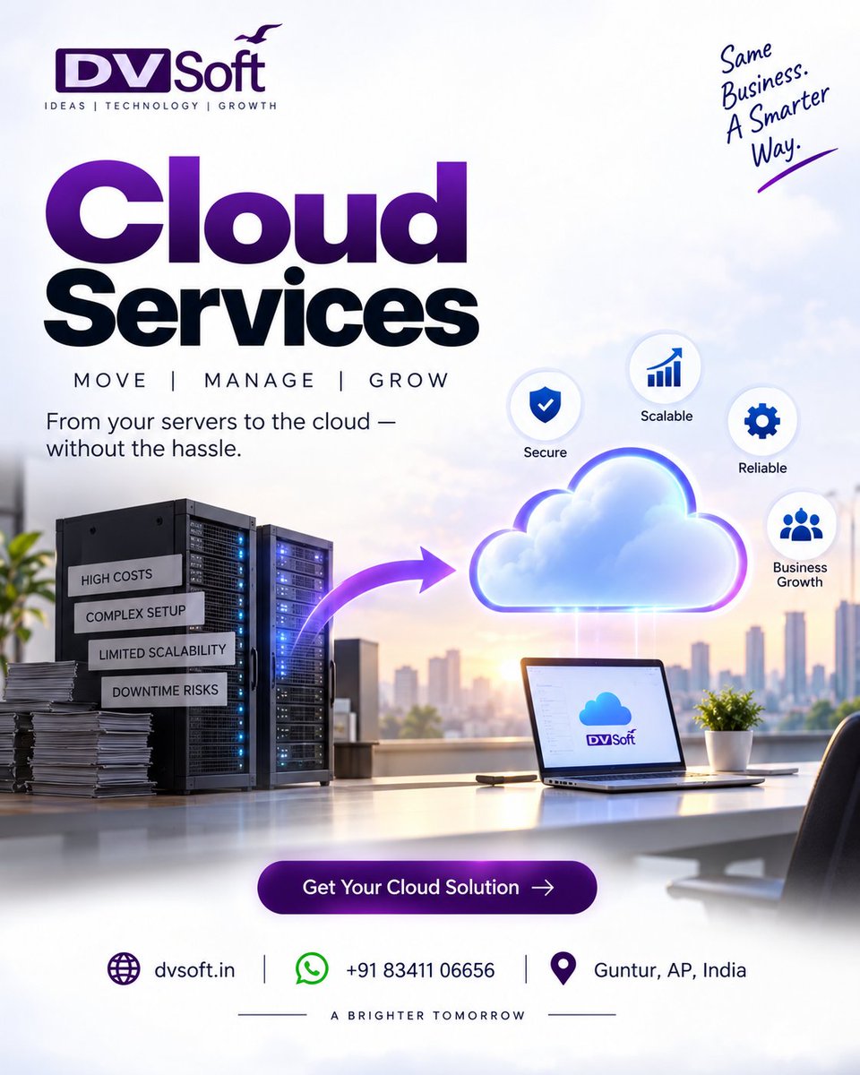 DVsoftin's tweet photo. Leave high server costs and downtime behind. Move to the cloud without the hassle! ☁️🚀

🔐 Secure 📊 Scalable ⚙️ Reliable

Same Business. A Smarter Way.

🌐 https://t.co/LzadZkYVqI | 📞 +91 83411 06656
#CloudServices  #DVSoft https://t.co/X03oeuWhqm