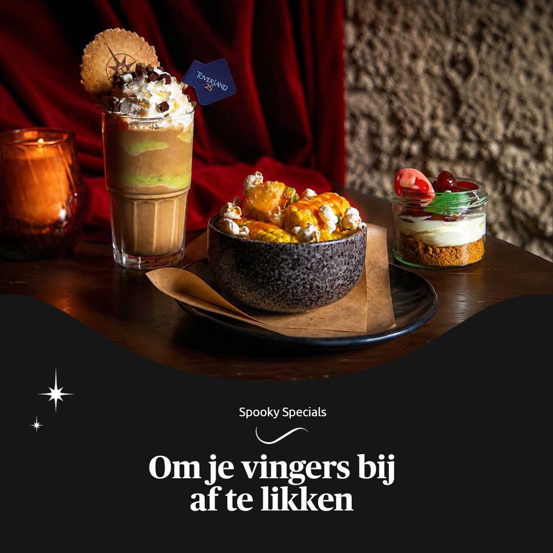 toverland's tweet photo. Heb jij tijdens Halloween ook zin om je tanden ergens in te zetten? 😈 Laat je verleiden door alle gruwelijk lekkere Spooky Specials.
Van zoet tot hartig, van koud tot warm, jij weet je rommelende maag ermee te stillen. 🤤
➡️ Check alles: https://t.co/HpHSLUoINP #Toverland https://t.co/7FHnw0LTGy