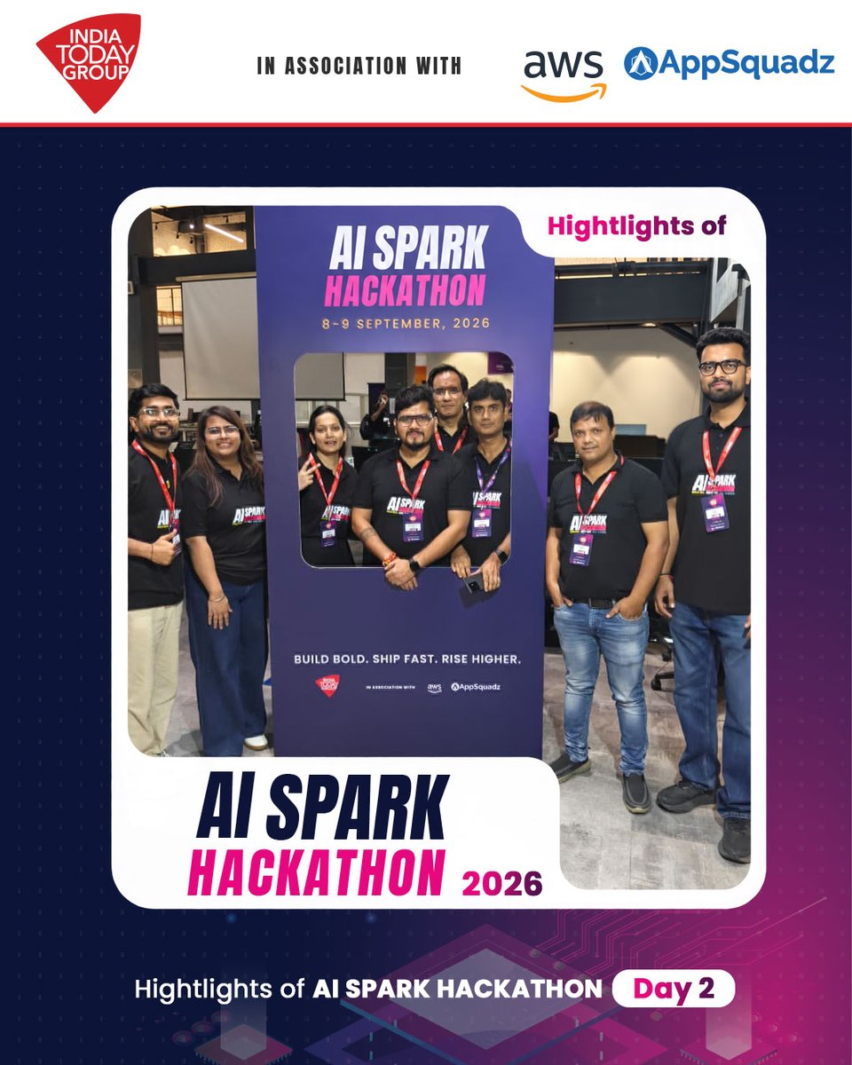 appsquadz's tweet photo. Innovation moves forward when ideas have the right platform to be explored.

Our association with the India Today AI Spark Hackathon, in collaboration with AWS, brought together talent, technology, and fresh perspectives to explore what AI can make possible. https://t.co/DWIOvApxkZ