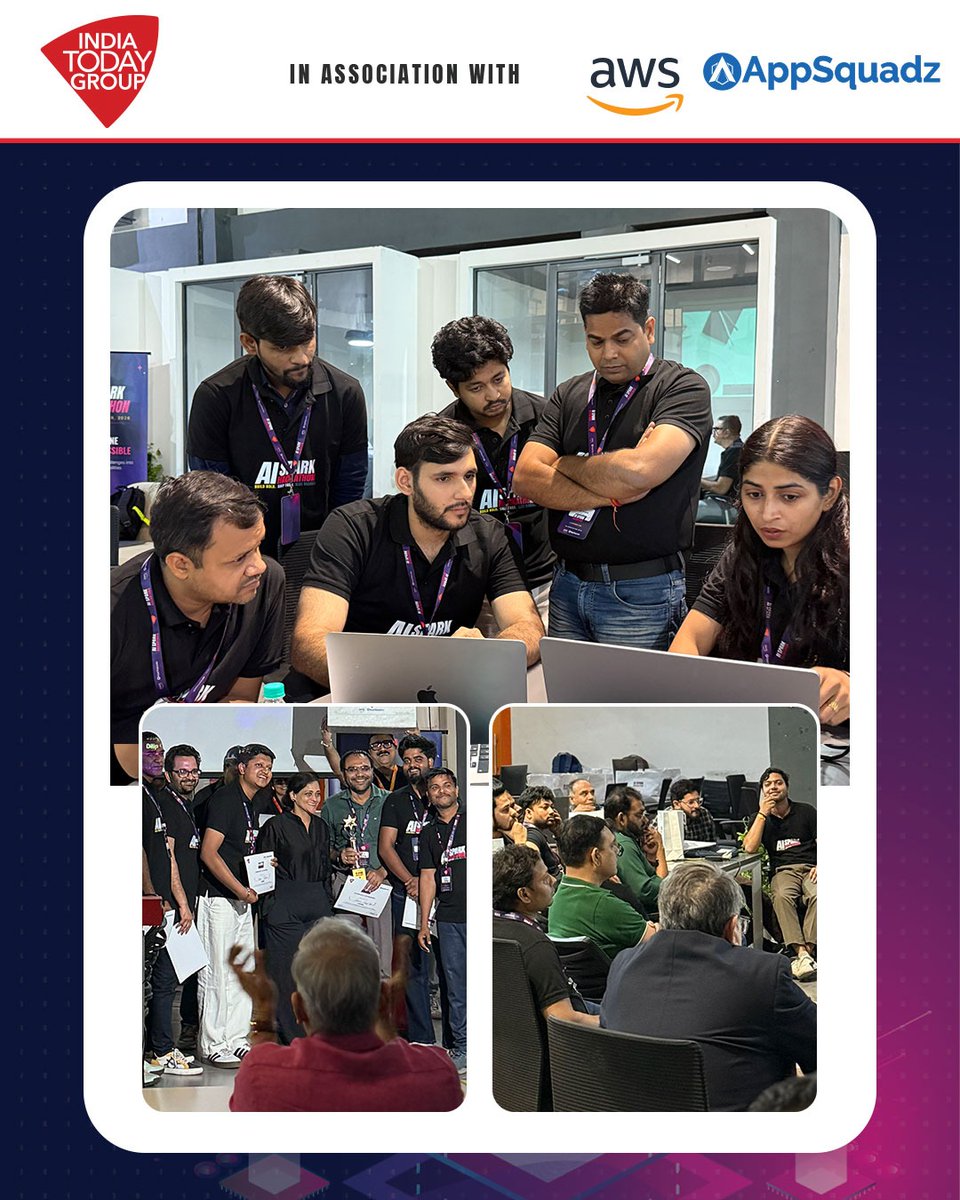 appsquadz's tweet photo. Innovation moves forward when ideas have the right platform to be explored.

Our association with the India Today AI Spark Hackathon, in collaboration with AWS, brought together talent, technology, and fresh perspectives to explore what AI can make possible. https://t.co/DWIOvApxkZ