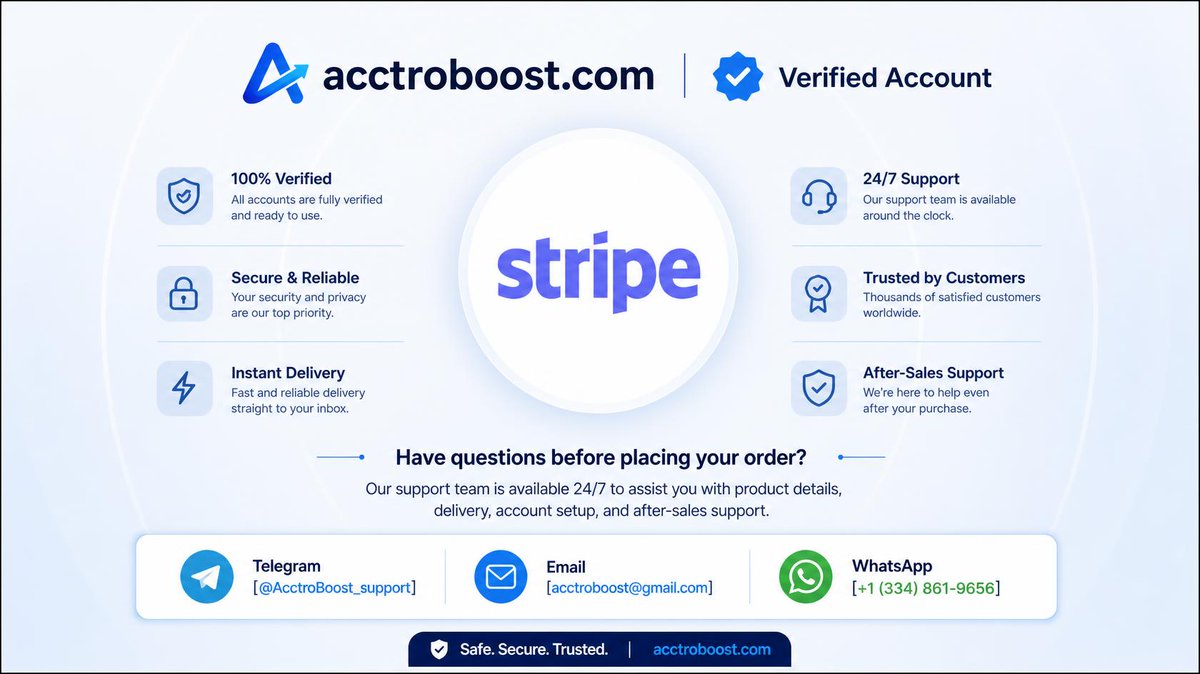 AcctroBoost's tweet photo. Buy 100% authentic, pre-verified Stripe Account.
Instant Delivery and Complete Setup Guide.

Expert Support for Server Issues.
📩 Telegram: @AcctroBoost_support
📧 acctroboost@gmail.com
📱 WhatsApp: +1 (334) 861-9656

#stripeaccount #verifiedstripe #ecommercepayment #acctroboost https://t.co/zVYP8kqIjB