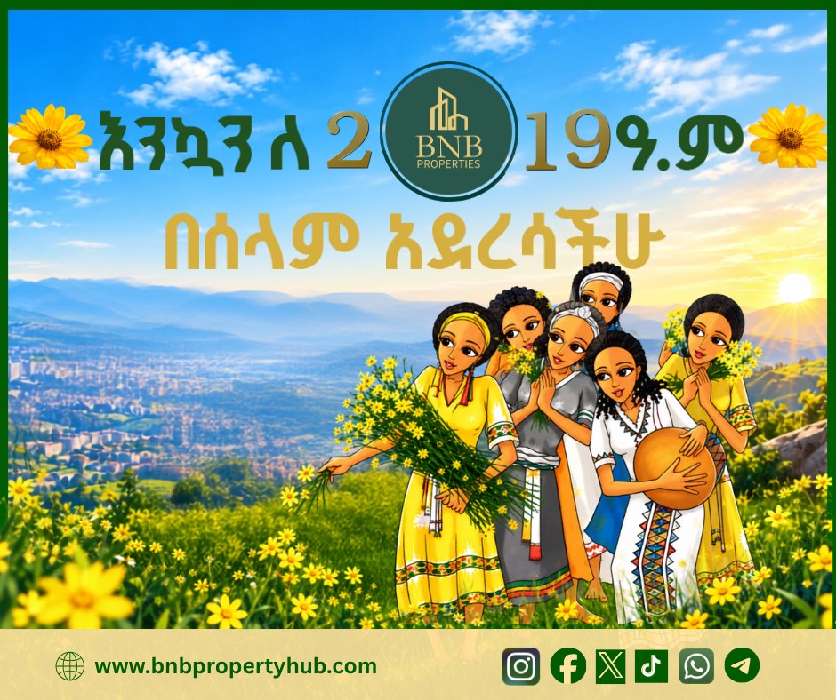 BnbHub_Addis's tweet photo. 🌼 መልካም አዲስ ዓመት 🌼

📞 (+251) 980 685777/(+251) 999 084808
      (+1) 416 930 6021/(+971) 52 265 6713

🌐 https://t.co/QpG3di9Ii2

#bnbpropertyconsultancyandmanagement
#bnbpropertyhub 
#addisababaproperties
#realestateinaddis
#apartmentforsale
#bnbaddisababa https://t.co/ezdduXYHhz