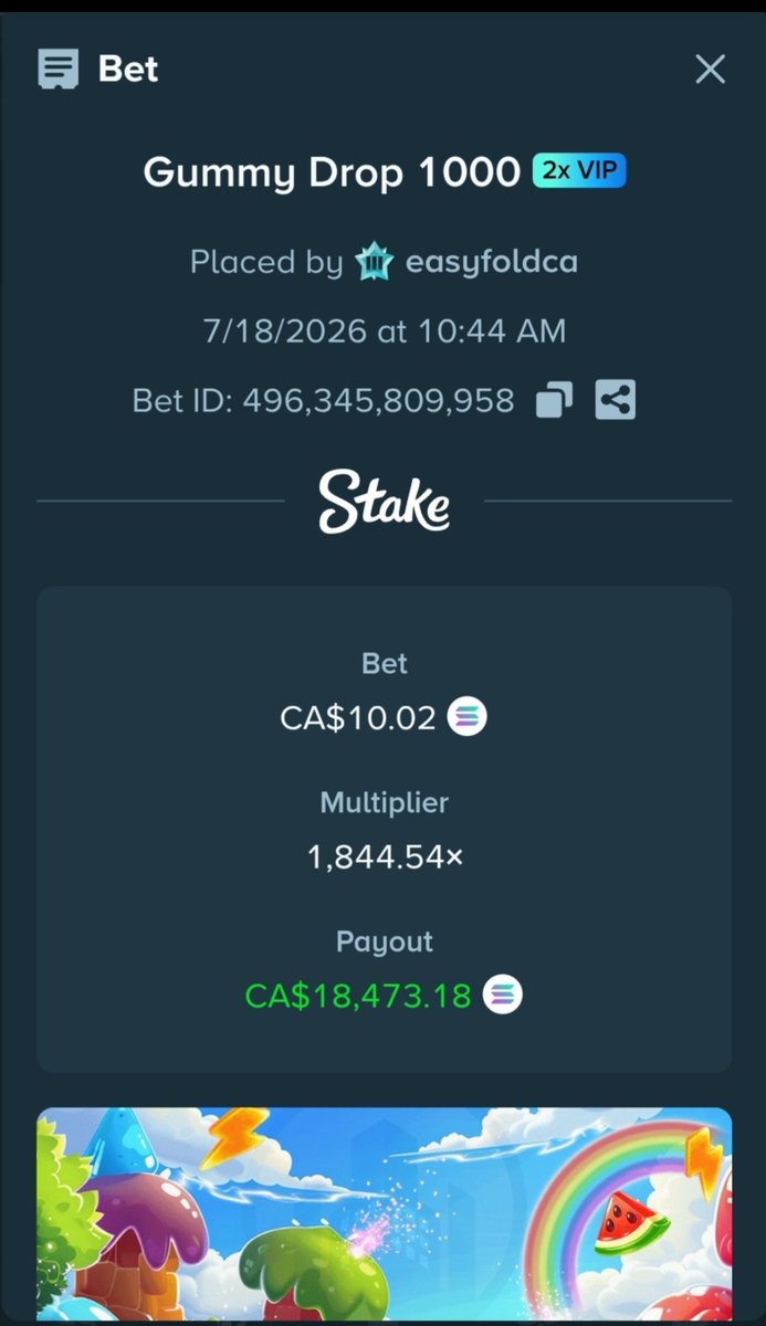 easyfold123's tweet photo. This story unfolded about 2 months ago, when 3 soul-crushing months of downstreak made it feel like it'd never end... 🎰

Then came my birthday (July 20), and 72h changed everything.

Gummy Drop 1000 sparked a wild CA$61.5k+ chain reaction on @Stake / @CreativeCityWin! (1/2) https://t.co/eHpFIuLZIn