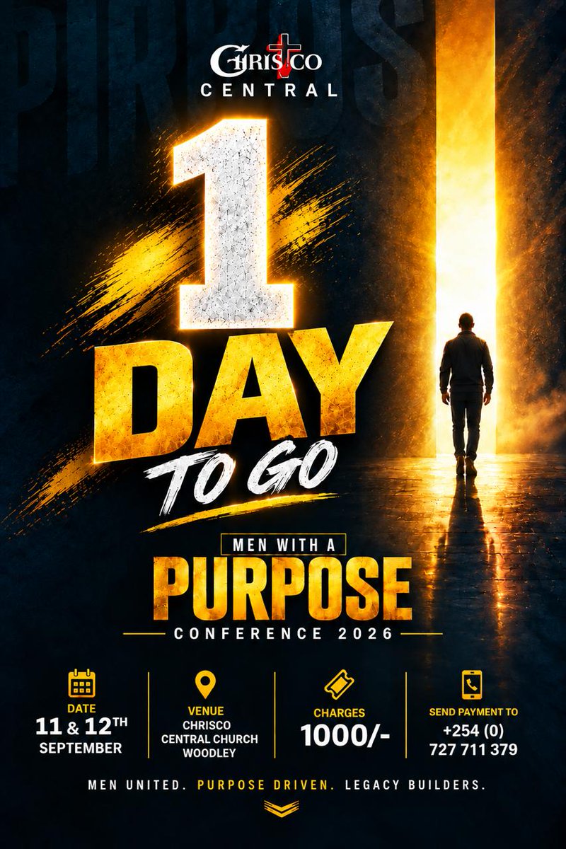 chrisconairobi's tweet photo. 1 DAY TO GO, MEN! 🔥

Tomorrow, we stop talking about *what could be* and start stepping into *what must be.*

The countdown is almost over. The room is ready. The moment is here.

PURSUЕ. OVERTAKE. RECOVER ALL. https://t.co/PKiay9vpnB