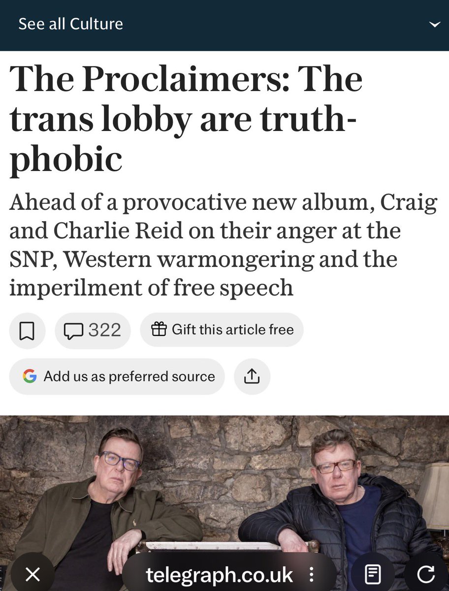 IndiaWilloughby's tweet photo. What a disappointment The Proclaimers are. Brains addled by Right Wing lies and propaganda. They’ve been convinced that billionaire-backed bigots are the victims 🙄.

Terfs are NOT women’s rights campaigners. People born trans are a naturally occurring part of humanity. Trans hate is not a “point of view” or “opinion.”