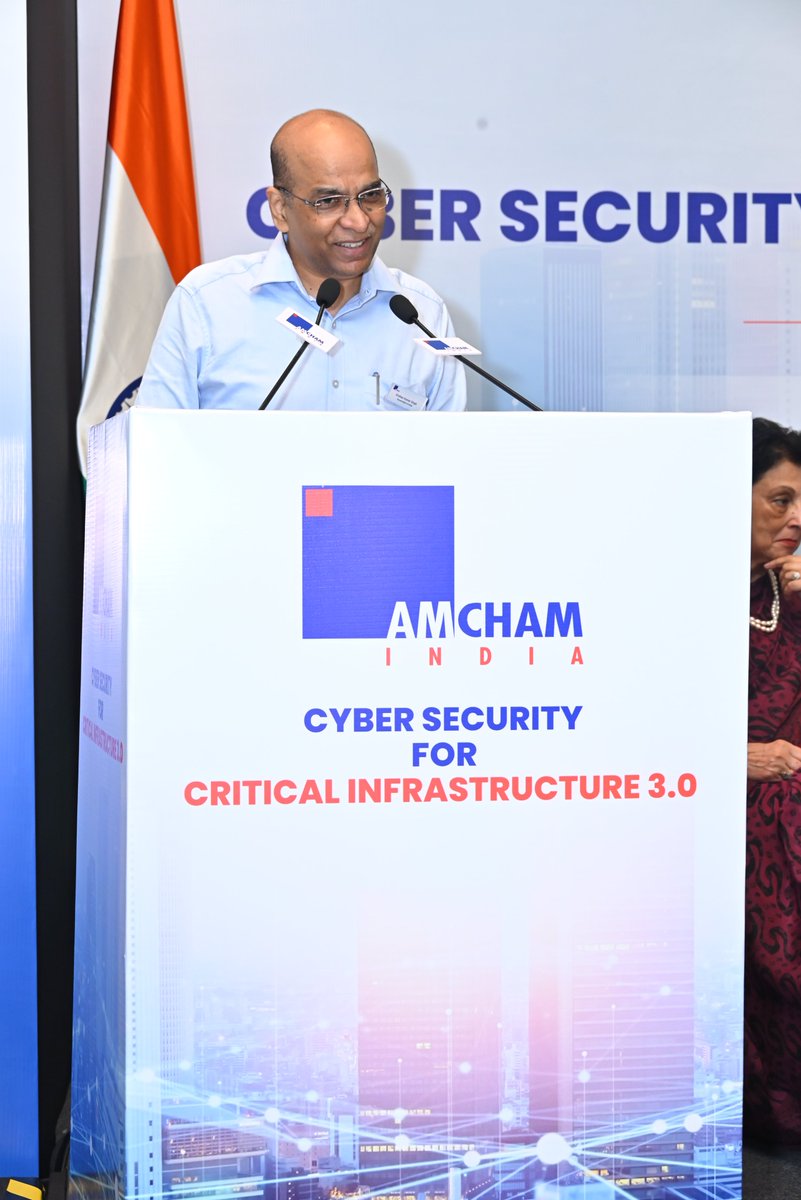 AmchamIndia's tweet photo. India’s AI Future Must Be Built on Cyber Resilience. At AMCHAM’s conference ‘Cyber Security for Critical Infrastructure 3.0’ Mr. Krishan Kumar Singh, Joint Secretary, @GoI_MeitY, delivered the keynote address, highlighting the need to evolve cyber security as India moves from digital India to AI-enabled digital India.

Key takeaways:
🔹 AI for Defense: Strengthen threat detection, monitoring, and response through AI.
🔹 AI Cuts Both Ways: Harness its potential while addressing increasingly sophisticated AI-enabled attacks.
🔹 Policy Meets Technology: Cyber resilience requires strong policy, implementation, and responsible AI adoption.
🔹 U.S.-India Partnership: Deepen technology and cyber security collaboration to build trusted, resilient digital ecosystems.

The message: India’s AI ambitions and cyber resilience must advance together.

#AMCHAMIndia #CyberSecurity #CriticalInfrastructure #AI #CyberResilience #DigitalIndia #ResponsibleAI #USIndiaPartnership #MeitY