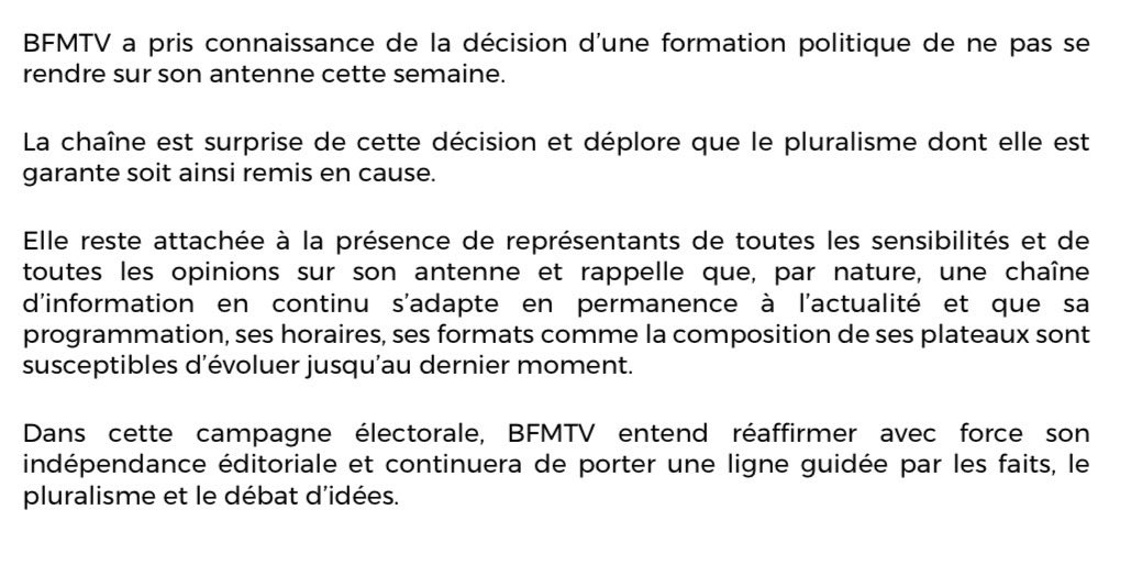 BFMTV_Inside's tweet photo. . @BFMTV RÉAFFIRME SON
INDÉPENDANCE ÉDITORIALE ET
UNE LIGNE GUIDÉE PAR LES
FAITS, LE PLURALISME ET LE
DÉBAT D’IDÉES https://t.co/Z48vbGSaiv