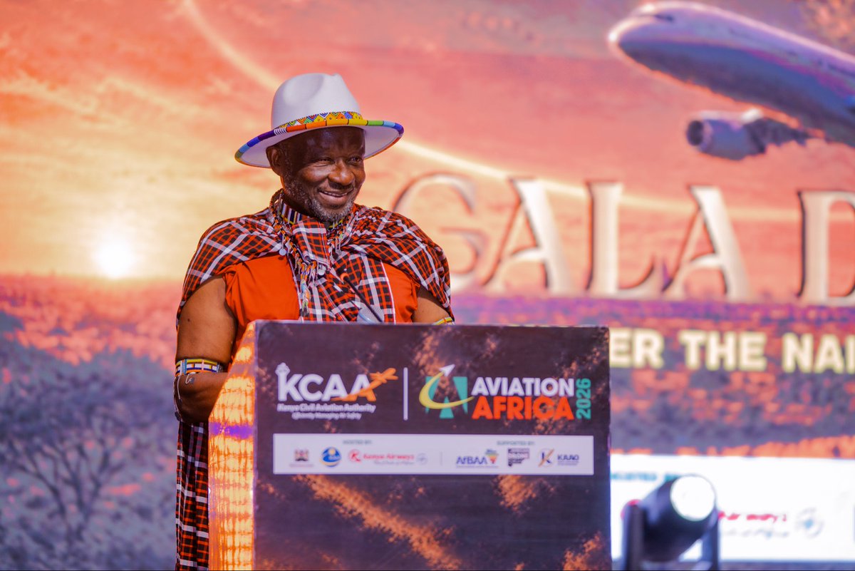 CAA_Kenya's tweet photo. In his welcoming remarks, Mr. Brown M. M. Ondego, EBS, Chairman of the Board of Directors, @CAA_Kenya invited the delegated to experience what Kenya has, from its wildlife and landscapes to its vibrant cities, rich culture and warm hospitality.
#AviationAfrica2026 #AVAF26 https://t.co/cjypK0LJI3