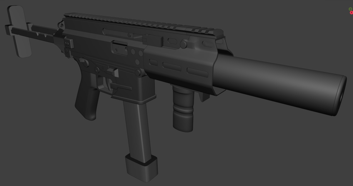 Ciroru_3d's tweet photo. 今日はハンドガードの修正した！トップレールとトリガーにベベル追加したらめちゃ雰囲気出た！！明日はストック周り作りこんでいきたい！！#b3d #3DCG #Gun #Blender #Weapon https://t.co/I7M29Mh67b