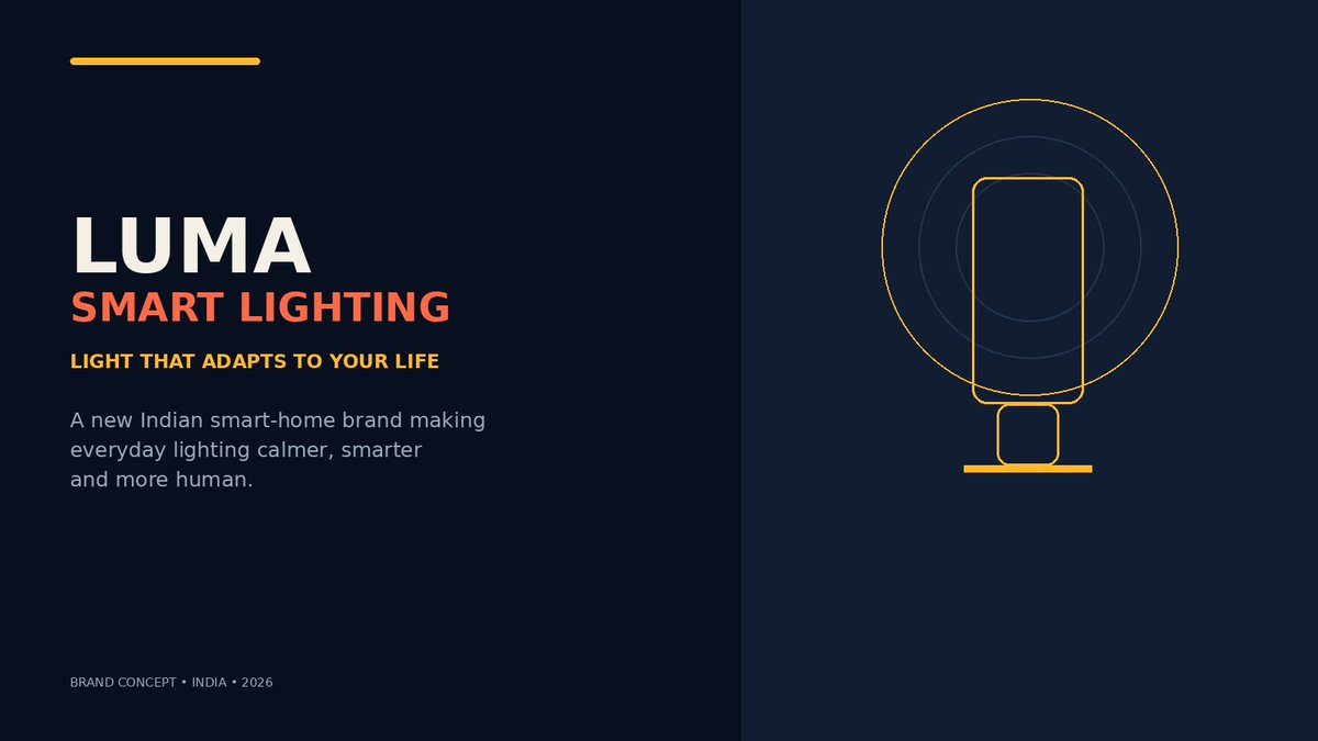 KartikGargAI's tweet photo. 💡 Introducing LUMA — Smart Lighting.

A new Indian smart-home brand concept built around one simple idea:

“Light that adapts to your life.”

From mood-based lighting to effortless routines, LUMA makes smart lighting simpler.
@CSEPlanB 
🔗https://t.co/9V9QM8qhRq https://t.co/j4FrXCcJ6Z