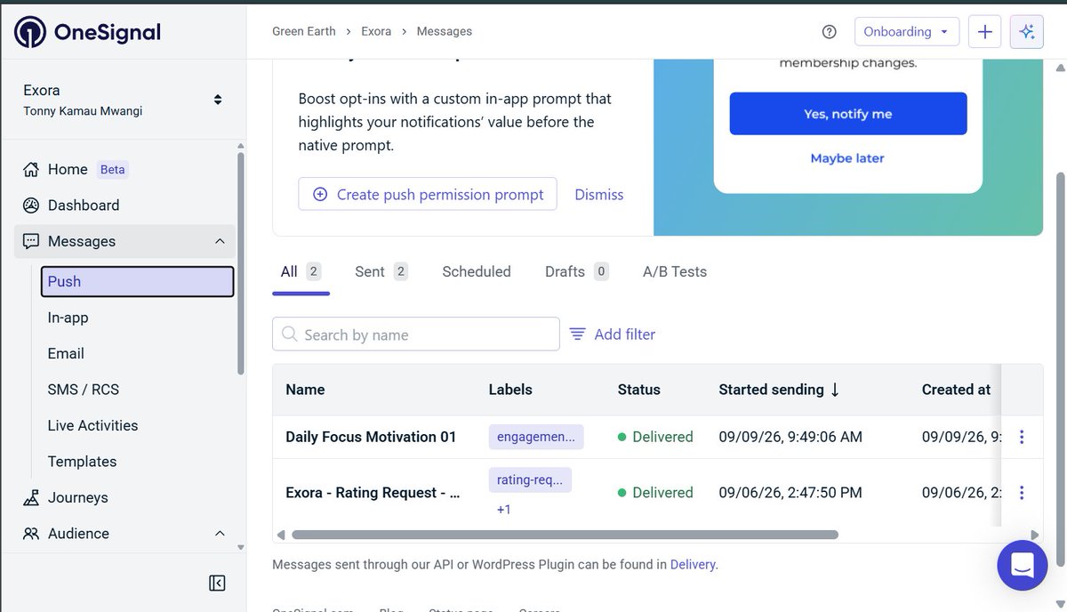 TonnyKamau3's tweet photo. Day 40 of #Shipaton 🚀
Still building. Still learning how to better engage Exora users with @OneSignal through push notifications, daily focus motivation, and rating requests.
Indeed, keeping users engaged is the next challenge.
#RevenueCat #BuildInPublic #Exora #Focus https://t.co/jj9KKxxg5x