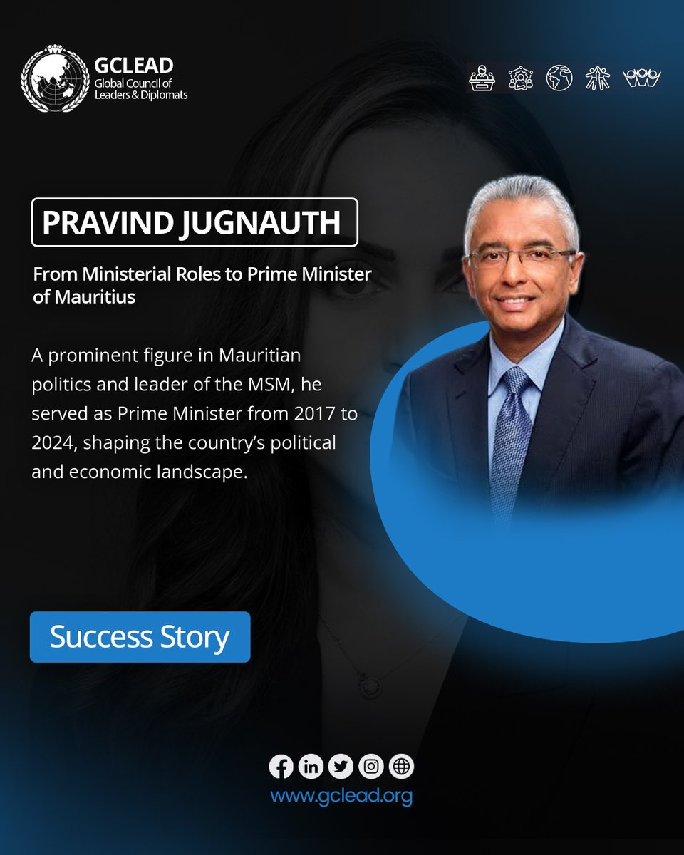 gcleadorg's tweet photo. Pravind Jugnauth has been a major figure in Mauritian politics, serving as Prime Minister from 2017 until 2024. His leadership included key policies, public debates, and political controversies.

#PravindJugnauth #Mauritius #MauritianPolitics #Politics #Leadership #MSM https://t.co/TYpsaRKoLx