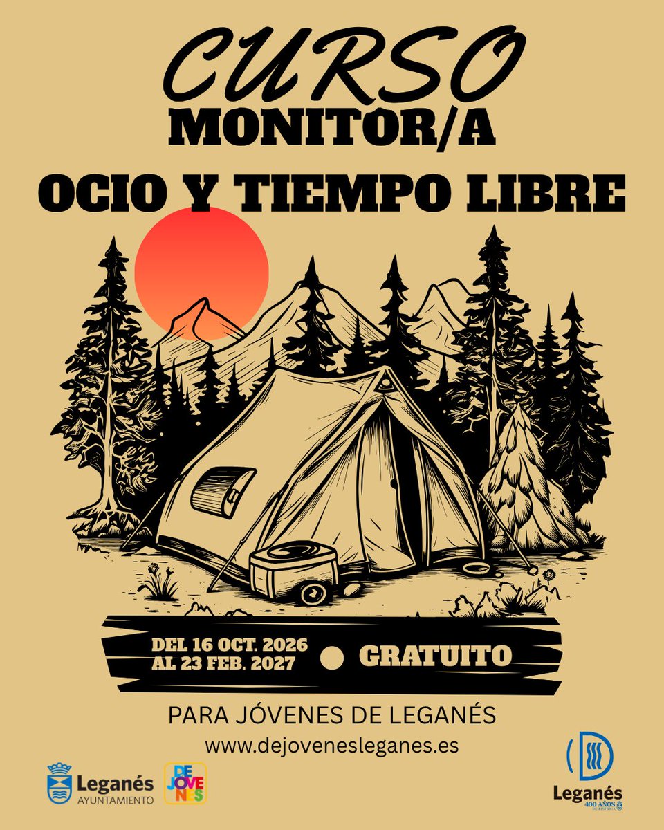 Dejoveneslega's tweet photo. 📜 Título Oficial que te permitirá trabajar!
⛺ CURSO MONITOR/A OCIO Y TIEMPO LIBRE CON @Dejoveneslega 

💸 Gratuito
😅 Intensivo
📍Centro Dejóvenes
😘  Para jóvenes de Leganés de 17 a 30 años
📲  Inscripción online desde las 21h del 17 sep

+info ⬇️
https://t.co/kEBQlDHck9 https://t.co/ezDTLC847d