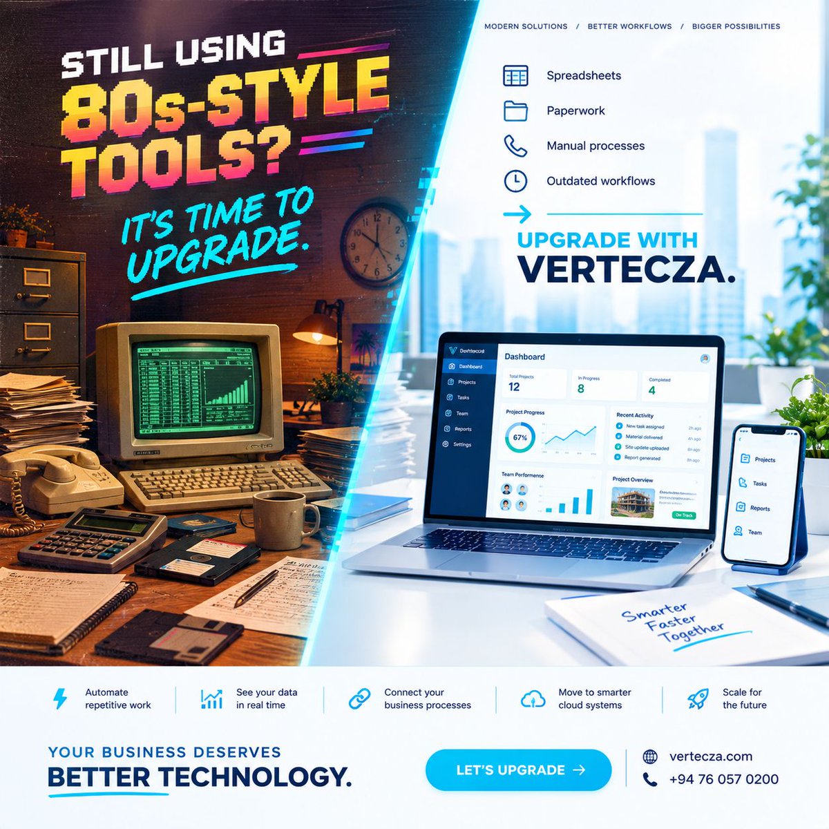 vertecza's tweet photo. 📼 Love the 80s? We do too. 😎

But your business technology shouldn’t stay there.

Move beyond spreadsheets, paperwork &amp; manual processes with modern software built by Vertecza. ⚡🚀

🌐 https://t.co/56qWy6Op4X

#Vertecza #UpgradeYourBusiness #80s #TechInnovation https://t.co/yQHJr8RkTk