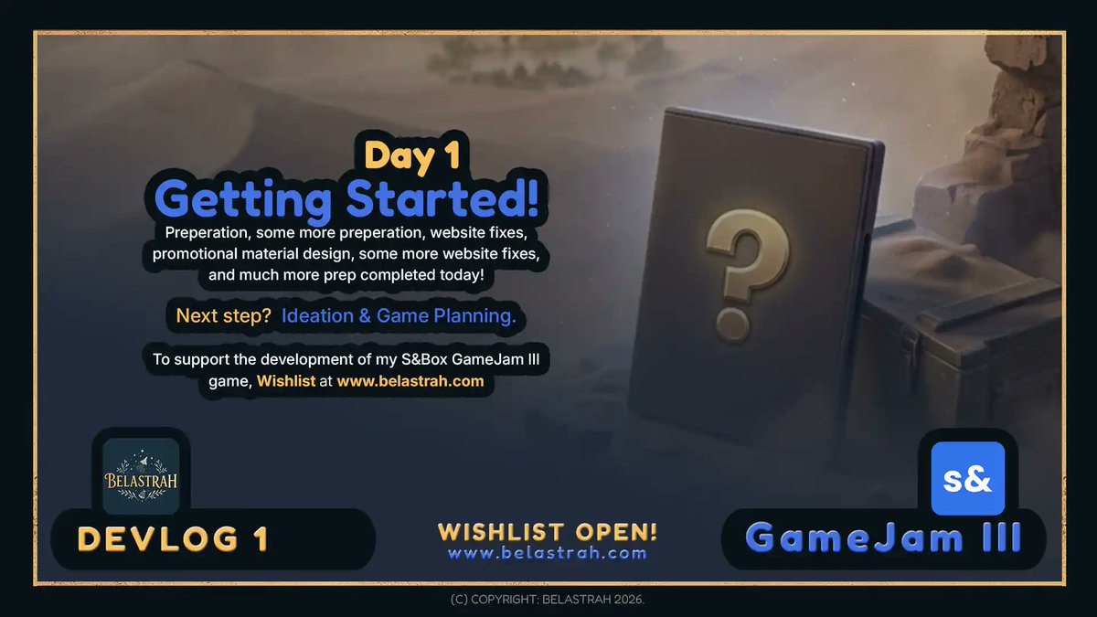 Belastrah's tweet photo. DEV 1: S&amp;Box GameJam III 2026
Checkout the games' development progress here:
https://t.co/osqov7xvkz

Wishlist open. Please support this game's development by wishlisting it. I'll greatly appreciate your support. https://t.co/mKetyMSv9m