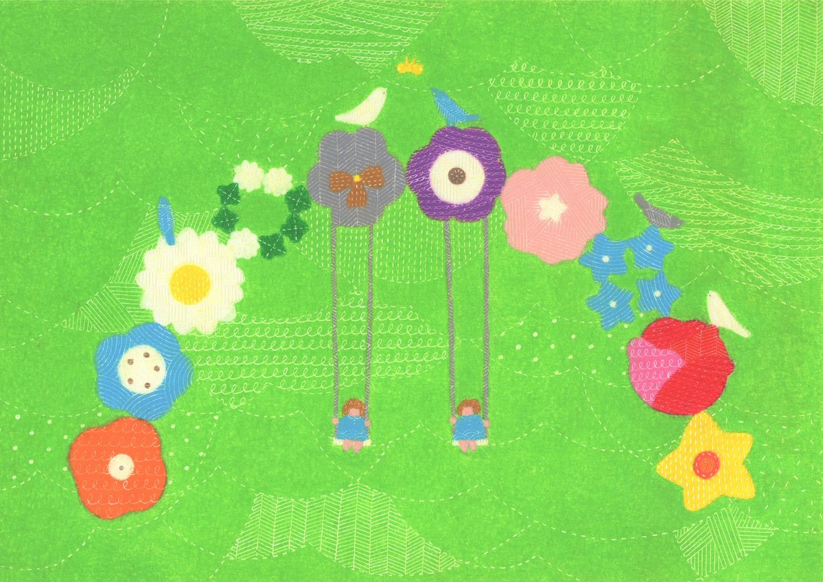 uninoreona's tweet photo. HBギャラリー様のoneline shopに新しい原画を追加させていただきました。今年の1月にHBギャラリー様で個展をした時にかきおろした作品です。

HB gallery
@HBGALLERY 
https://t.co/pAptIZ8tEl

「Playing on a swing / 「ぶらんこであそぶ」」

Drawn in 2025

#イラストレーション #crayondrawing https://t.co/ucRKzFgIKu