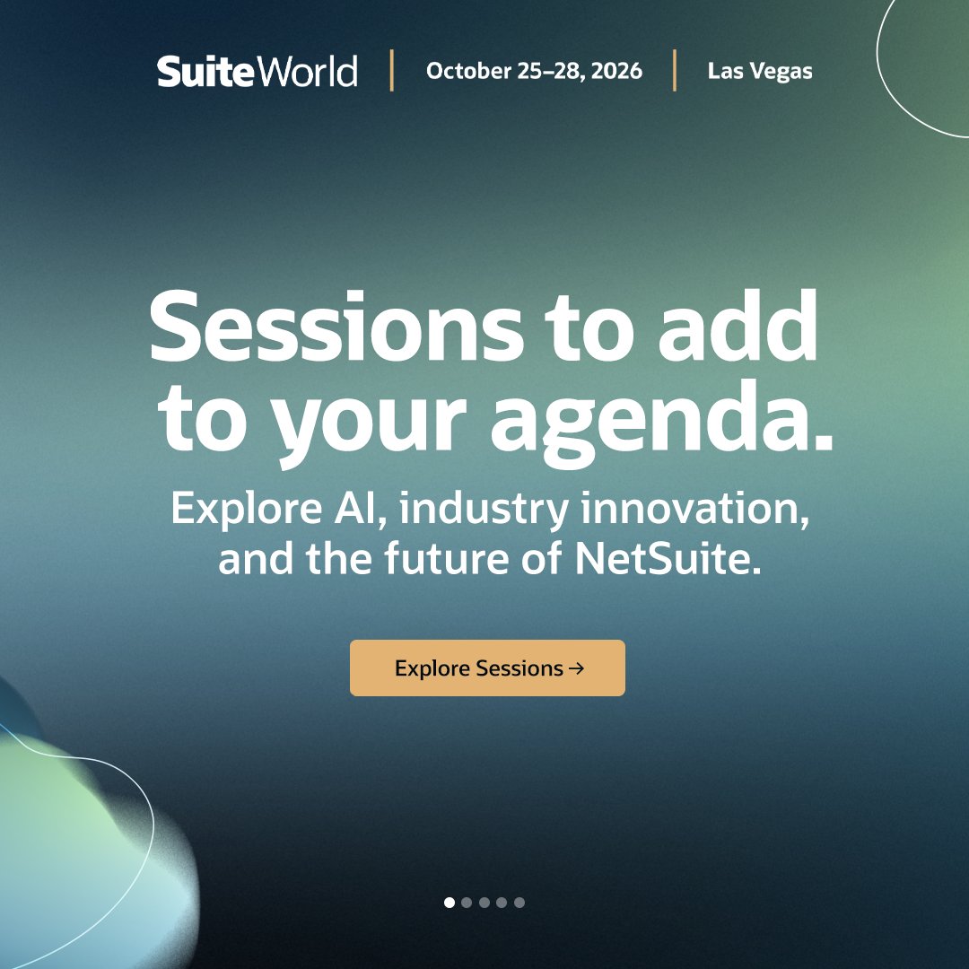 NetSuiteAhmed's tweet photo. #SuiteWorld is built for learning. Explore sessions on @NetSuite Next, Ask Oracle, the AI Connector Service, industry innovation, and more. Agenda Builder opens September 15, so browse the session catalog now and start planning what you don’t want to miss. https://t.co/dHsSq4fxSv https://t.co/SFFfFrDzx8