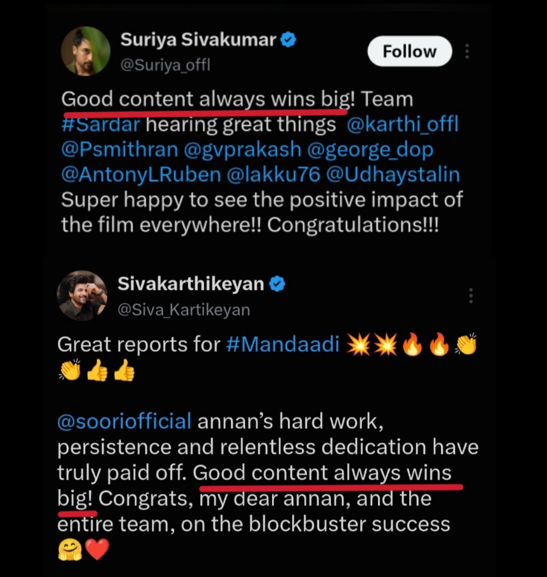 SanthoshNanban's tweet photo. Suriya tweet - #Prince vs #Sardar
SK tweet - #Mandaadi vs #Sardar2 

Looks like SK paid back. https://t.co/g8Jtx7Qxys