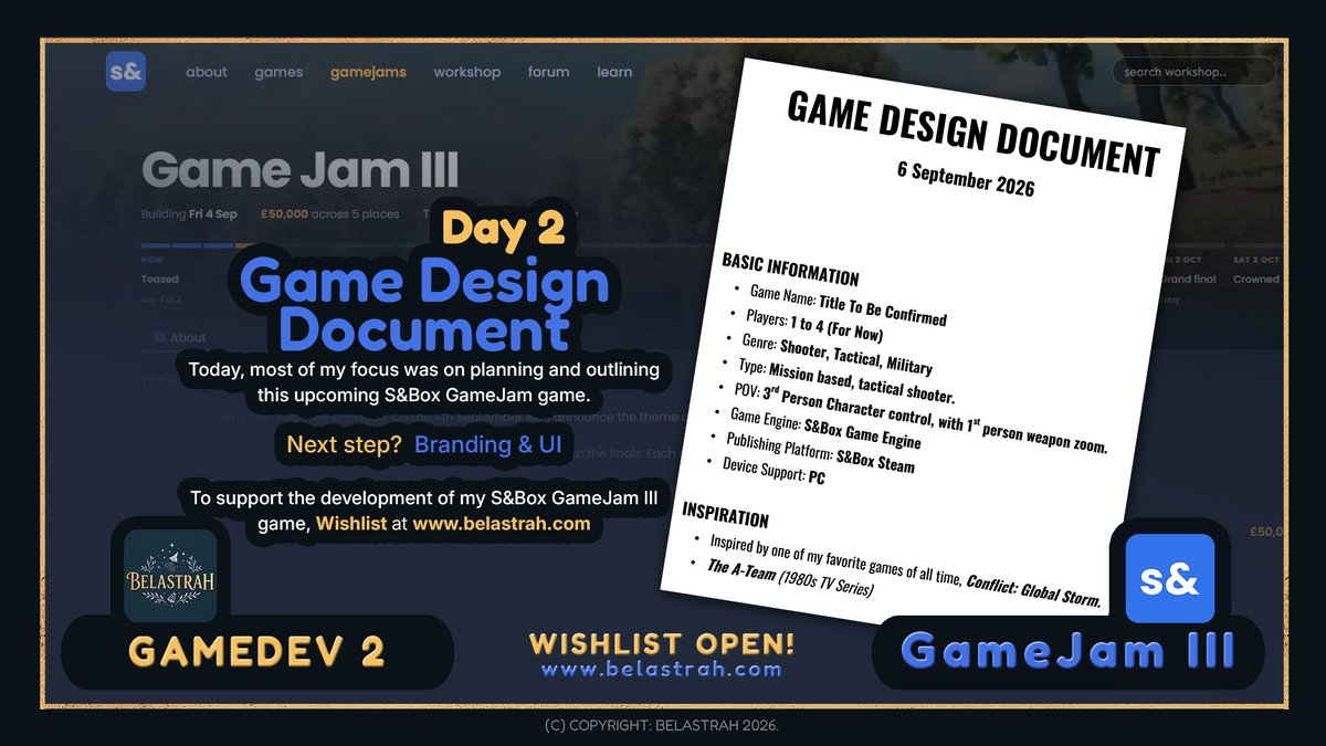 Belastrah's tweet photo. DEV 2: S&amp;Box GameJam III 2026
Checkout the games' development progress here:
https://t.co/osqov7xvkz

Wishlist open. Please support this game's development by wishlisting it. I'll greatly appreciate your support. https://t.co/RBldNdrQpA