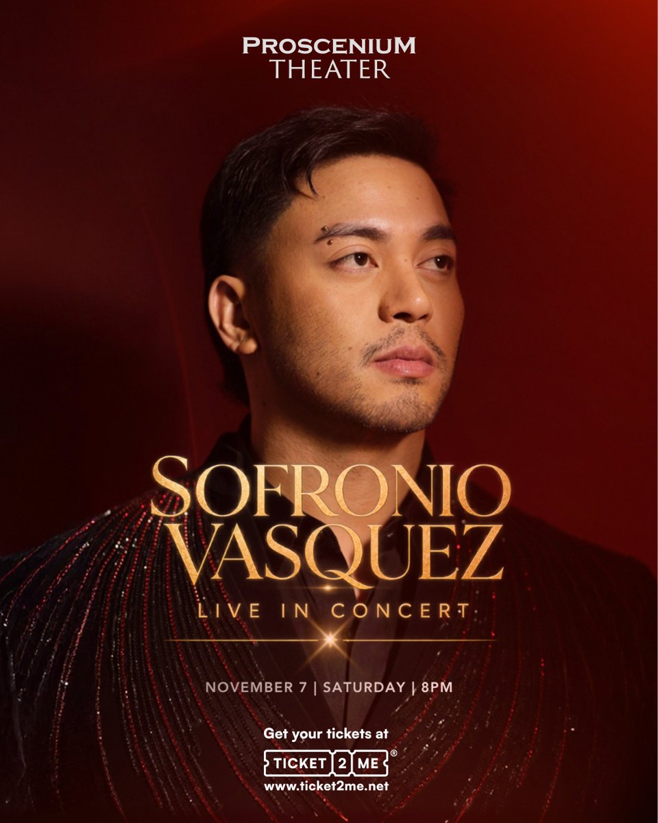 Ticket2MeNet's tweet photo. SOFRONIO VASQUEZ: LIVE IN CONCERT | November 7, 2026 | 8:00 p.m. | Proscenium at Rockwell, Makati | 🎟️🔗 https://t.co/g6Qf66UdGa

The Voice US Season 26 winner @sofroniovasquez finally takes the centerstage in his first solo concert in Manila.

Be mesmerized with his unique talent in a personally selected repertoire of songs that have influenced his journey to the top. A true evening of pristine vocal magic and excellence.

Ticket easy with Ticket2Me!