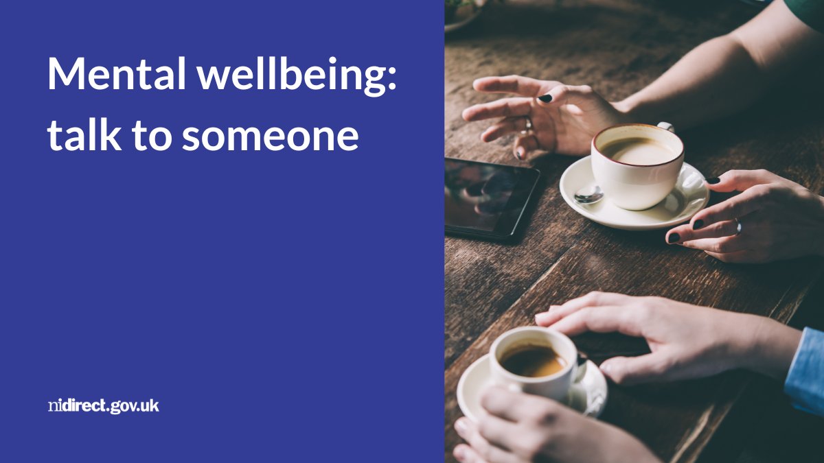 Two people talking over cups of coffee - mental wellbeing: talk to someone