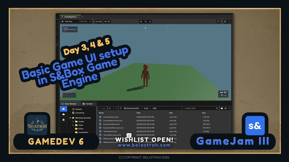 Belastrah's tweet photo. DEV 6: S&amp;Box GameJam III 2026
Checkout the games' development progress here:
https://t.co/osqov7xvkz

Establishing the UI and game database fundemantals via S&amp;Box game engien.

Wishlist open. Please support this game's development by wishlisting it. https://t.co/FQxEfvDCv7