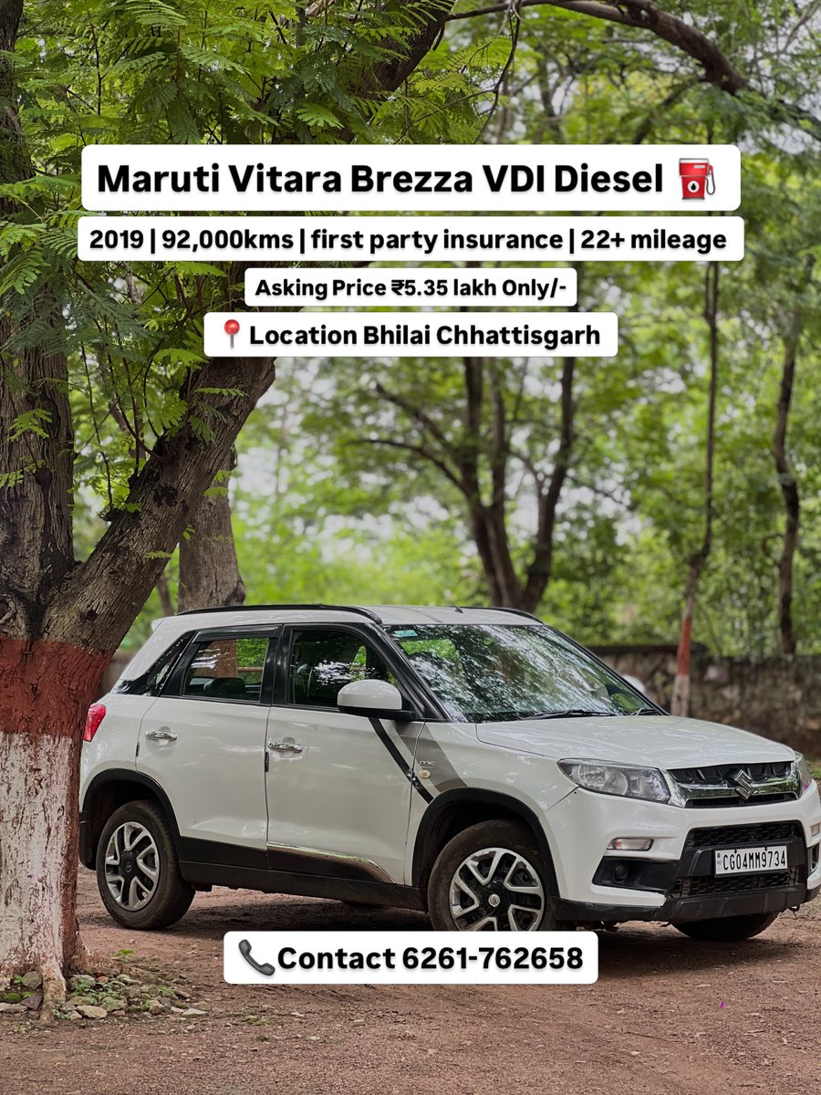 AnamariaPeach's tweet photo. Vitara Brezza VDI 
2019 Diesel Manual 
2nd owner (self-transferred) 
92, 000 km with records 
First-party insurance valid 
Mileage: 22+ km/l 
Price: ₹5. 35 lakh https://t.co/ivrxKMIFkg