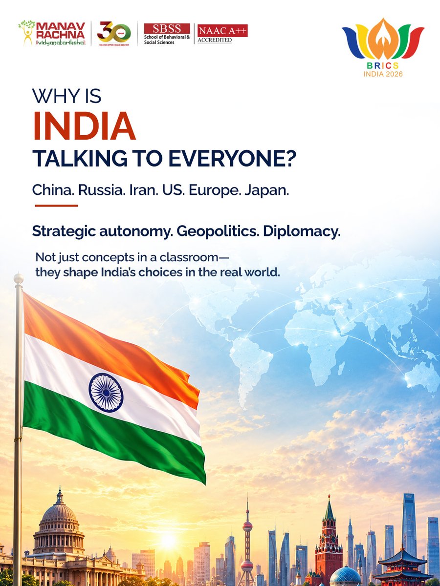 manav_rachna's tweet photo. India will host the 18th BRICS Summit in New Delhi, on September 12–13, bringing together leaders from member and partner countries and outreach invitees.

As India takes the BRICS Chairship for 2026, conversations will centre on cooperation, global priorities and the challenges shaping an increasingly complex world.

For a Political Science student, this is more than a headline. It’s a chance to see power, diplomacy, foreign policy, alliances and global decision-making play out in real time.

Because when you understand politics,
 you don’t just watch the world change. You understand what moves it.

Discover Political Science | Understand Power. Decode the World.

#PoliticalScience #BRICS2026 #InternationalRelations #Geopolitics #ManavRachna