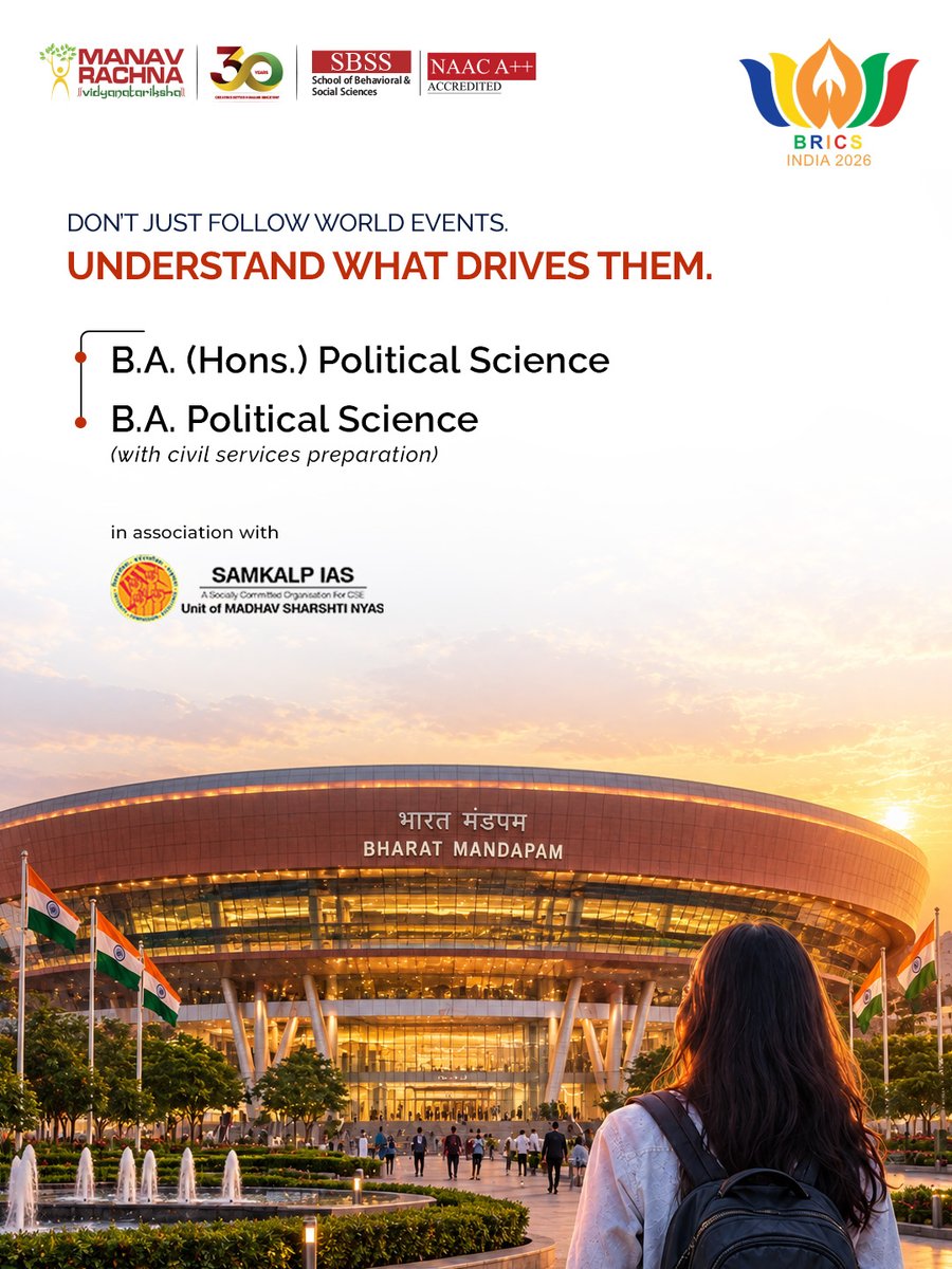 manav_rachna's tweet photo. India will host the 18th BRICS Summit in New Delhi, on September 12–13, bringing together leaders from member and partner countries and outreach invitees.

As India takes the BRICS Chairship for 2026, conversations will centre on cooperation, global priorities and the challenges shaping an increasingly complex world.

For a Political Science student, this is more than a headline. It’s a chance to see power, diplomacy, foreign policy, alliances and global decision-making play out in real time.

Because when you understand politics,
 you don’t just watch the world change. You understand what moves it.

Discover Political Science | Understand Power. Decode the World.

#PoliticalScience #BRICS2026 #InternationalRelations #Geopolitics #ManavRachna