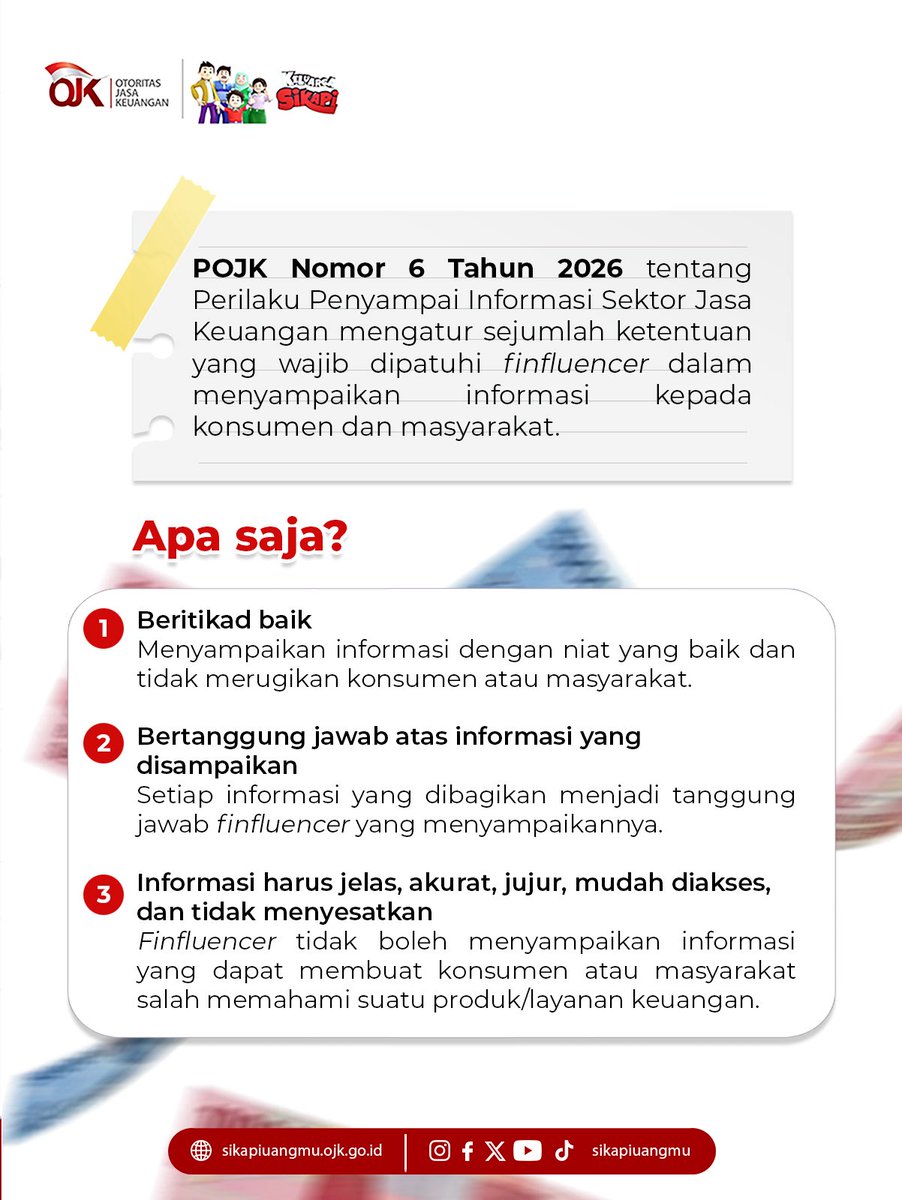 sikapiuangmu's tweet photo. Jangan sampai jumlah followers atau konten yang terlihat meyakinkan bikin kita langsung percaya dan ikut-ikutan.

Pause, check, dan teliti lagi sebelum menjadikan saran finfluencer sebagai dasar keputusan keuanganmu.

#SikapiUangmu #OJK #Finfluencer https://t.co/2V6UOhEF4u