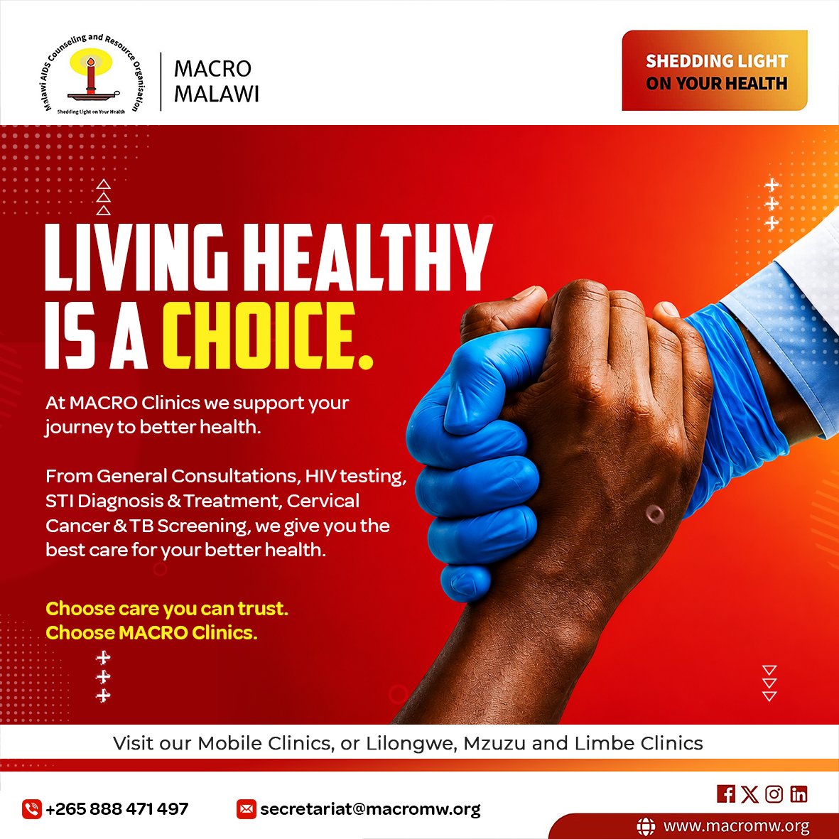 MACROMalawi's tweet photo. Good health isn’t something to put off until tomorrow. Sometimes, one simple decision to seek care can make a lasting difference.

Don’t wait for a health concern to become a bigger problem. Make your health a priority today.

#MACROMalawi #SheddingLightOnYourHealth # https://t.co/DYWupUpoWe