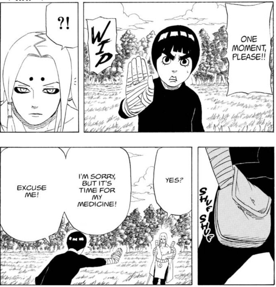 tessalat3's tweet photo. obsessed with how rock lee tells this guy to wait and he actually waits https://t.co/QR6crdddwo