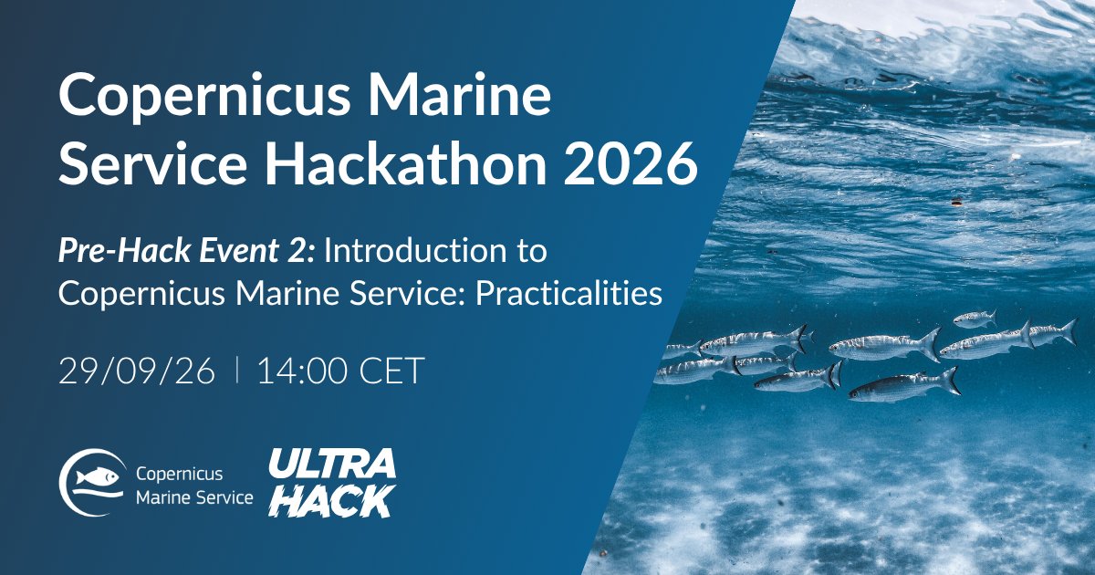 CMEMS_EU's tweet photo. Interested in our 2026 Hackathon?
Find out more about Copernicus Marine and the practicalities of the competition in our upcoming Pre-Hack Event on 29th Sep 2026.
🔗 Secure your place: https://t.co/d3zjs2r4xQ
#OceanData https://t.co/XJ3bDbr8gZ