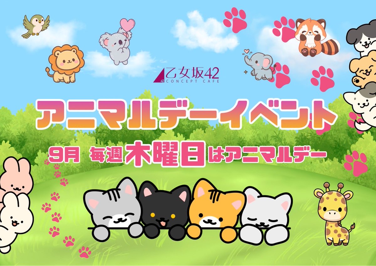 otomezaka42's tweet photo. 今月の毎週木曜日は
アニマルデーイベントです🤍

アイドルちゃんたちがねこみみをつけてお給仕します🐱可愛いねこたちをお見逃しなく(🫵🏻 ᴖ ̫ ᴖ)💕🎵

たくさんのご来店お待ちしてます🎀 https://t.co/0YRg43kEaE