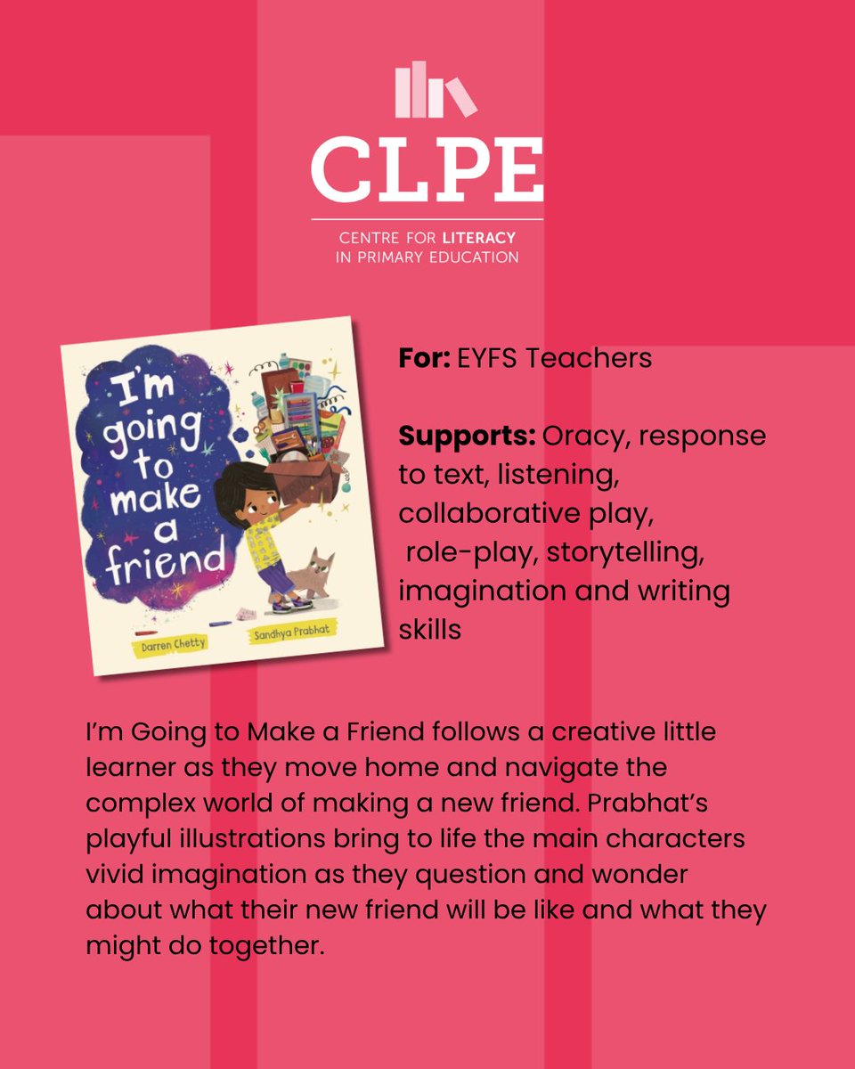 clpe1's tweet photo. CLPE supports teachers from Early Years to Y7!

Download your FREE Early Years teaching plan from our All-Access Membership, based on 'I’m Going to Make a Friend' by @rapclassroom, to support oracy, storytelling, play, imagination and writing here: https://t.co/OeLDNjjwIY https://t.co/oPUDXjGhOE