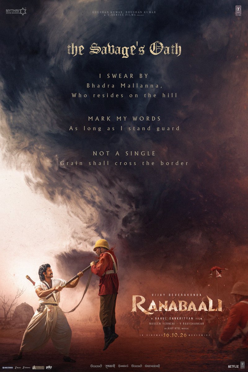 MythriOfficial's tweet photo. HERE'S WHY HE WAS CALLED A SAVAGE 💥

#RANABAALI.
The name will be feared &amp; his Oath will be kept🔥🔥

Watch the #RanabaaliTeaser now!
▶️https://t.co/tqKGJM7RdG

#Ranabaali GRAND RELEASE WORLDWIDE ON 16.10.26.

#NeverForget
#RanabaaliOnOct16th https://t.co/lGWYj9IZZd