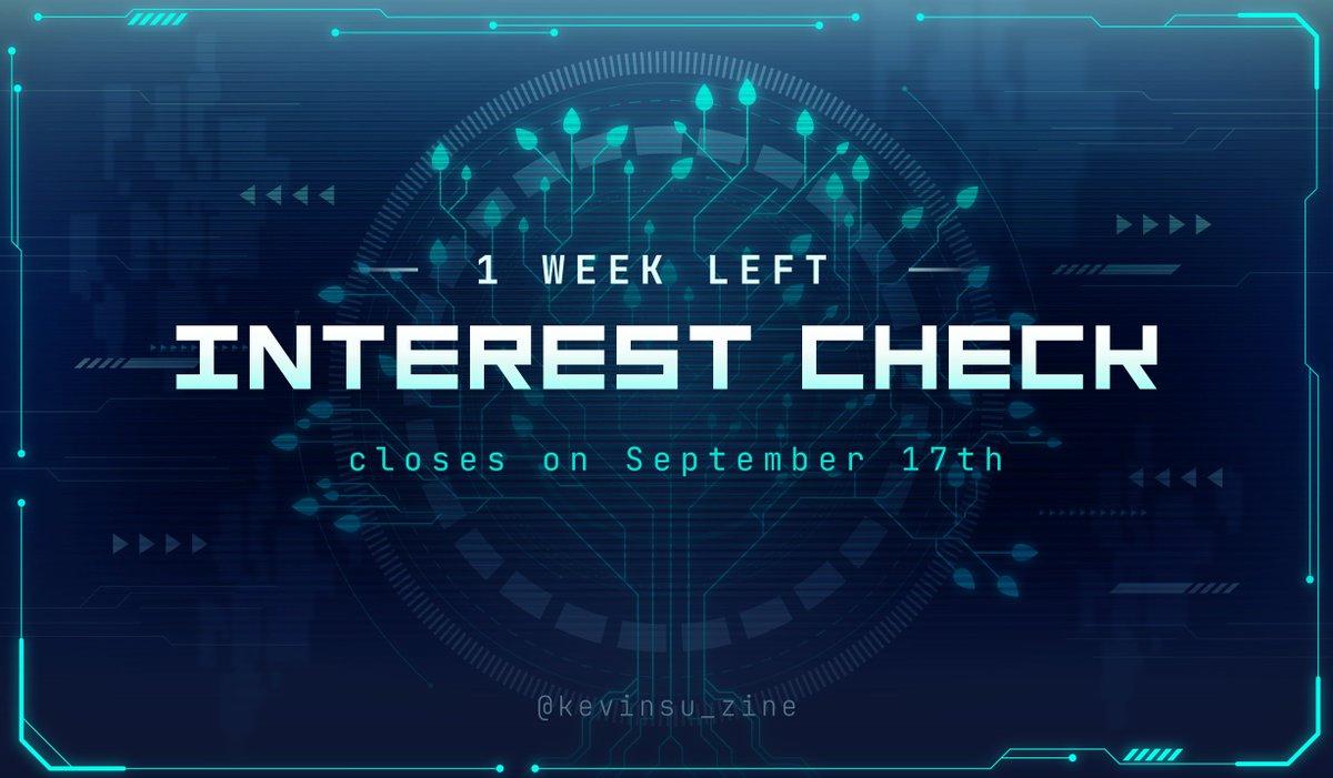 kevinsu_zine's tweet photo. 🧊🍃INTEREST CHECK - 1 WEEK LEFT

Interested in the project? Or would you like to participate? Let us know through the form!

🔗Link down below
🗓️The interest check is open through 17TH SEPTEMBER https://t.co/VdCXRZq4hG