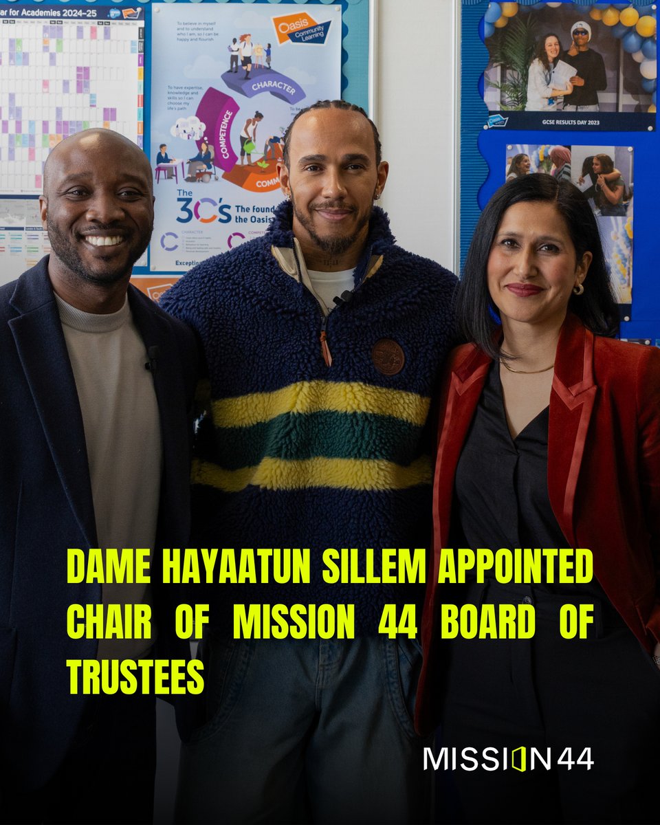 mission44's tweet photo. We’re excited to announce Dame Hayaatun Sillem as the new Chair of Mission 44’s Board of Trustees.

Dame Hayaatun has been part of our story since the very beginning. She co-chaired The Hamilton Commission with our founder Sir @LewisHamilton, the findings of which helped lay the foundations for Mission 44, and she has served on our Board since we launched.

Her appointment comes at an exciting moment for Mission 44, as we grow our work in the UK and internationally to build a fairer future for young people.

We’re delighted to have Hayaatun leading our Board into this next chapter.

Read more: https://t.co/whvWlDXGmP