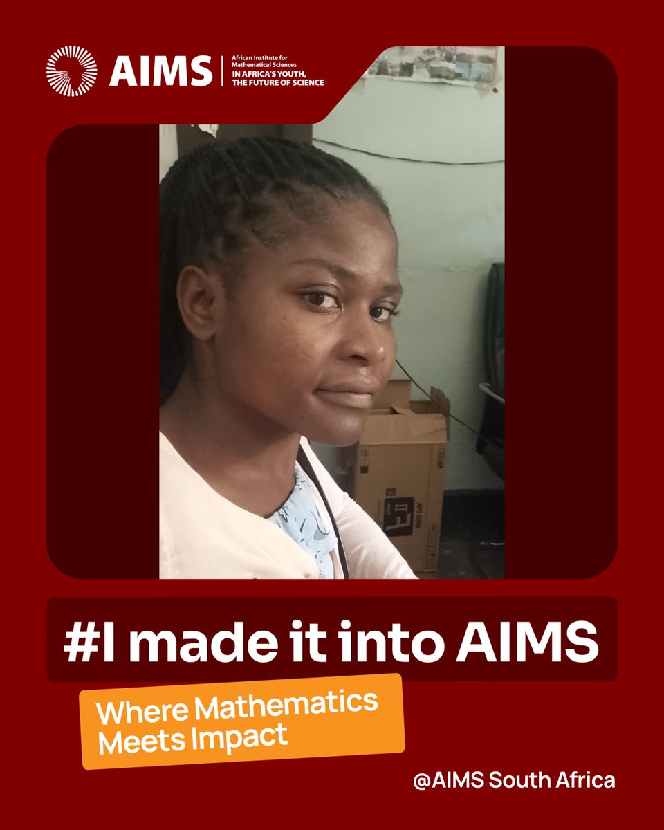 AIMSacza's tweet photo. The 2026/27 @AIMSacza community is growing!
Jacqueline Manyungwa will be joining our Structured Master’s cohort.
We’re excited to welcome you, Jacqueline!
#IMadeItIntoAIMS #WhereMathematicsMeetsImpact https://t.co/TLlrHSwlLP